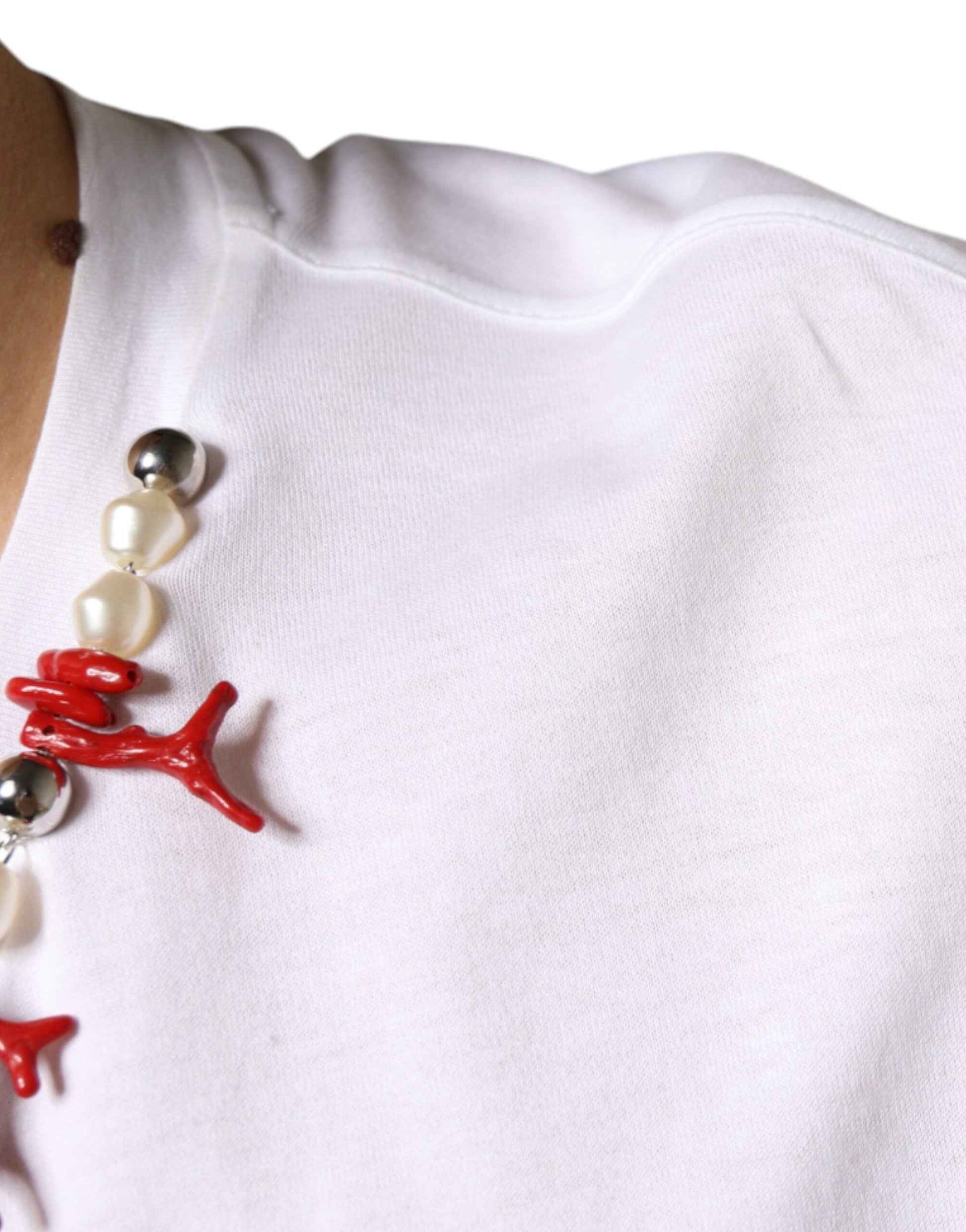 Dolce & Gabbana White Cotton Necklace Embellished T-shirt - Arichezz.store