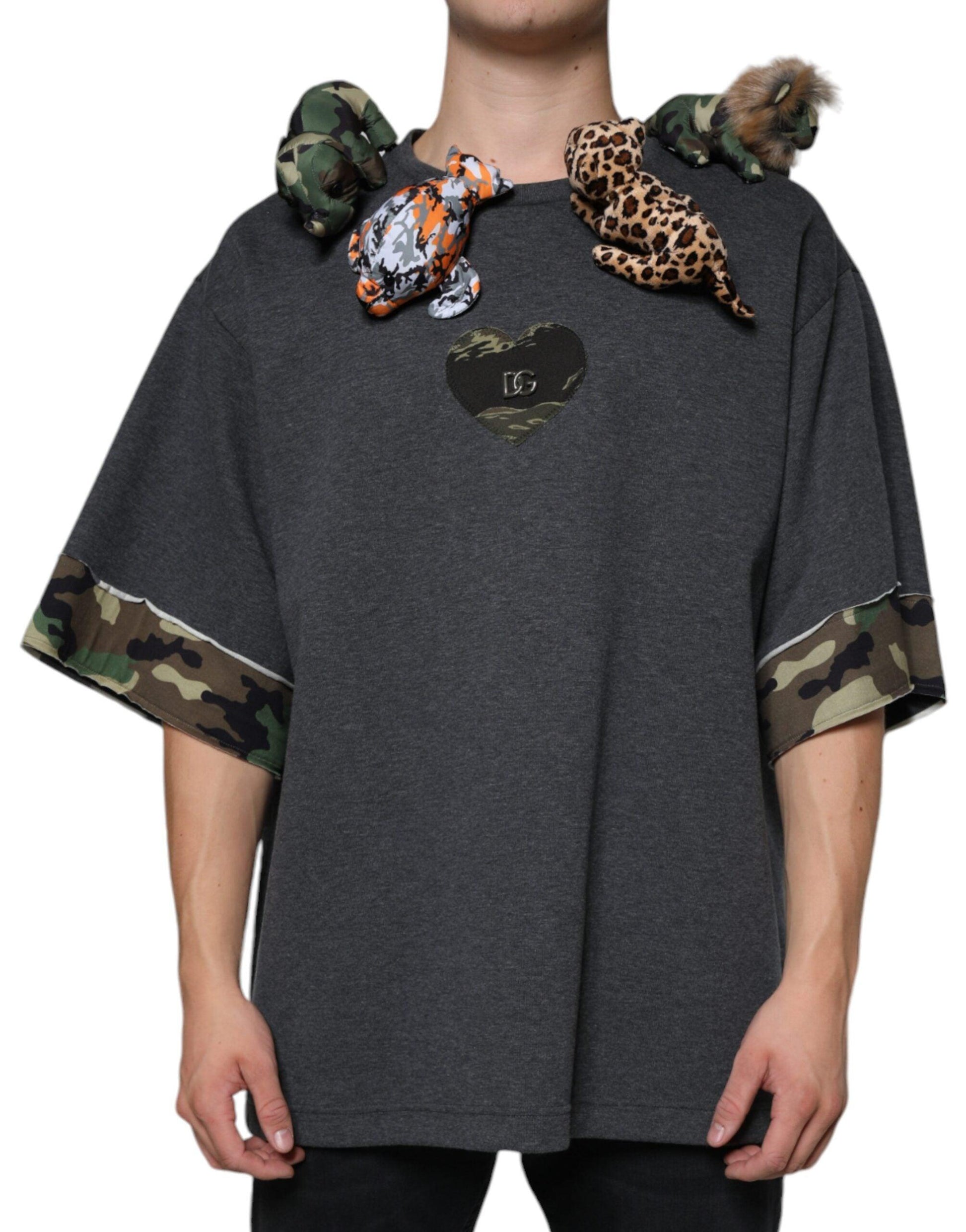 Dolce & Gabbana Gray Camouflage Animal Stuff Cotton T-shirt - Arichezz.store