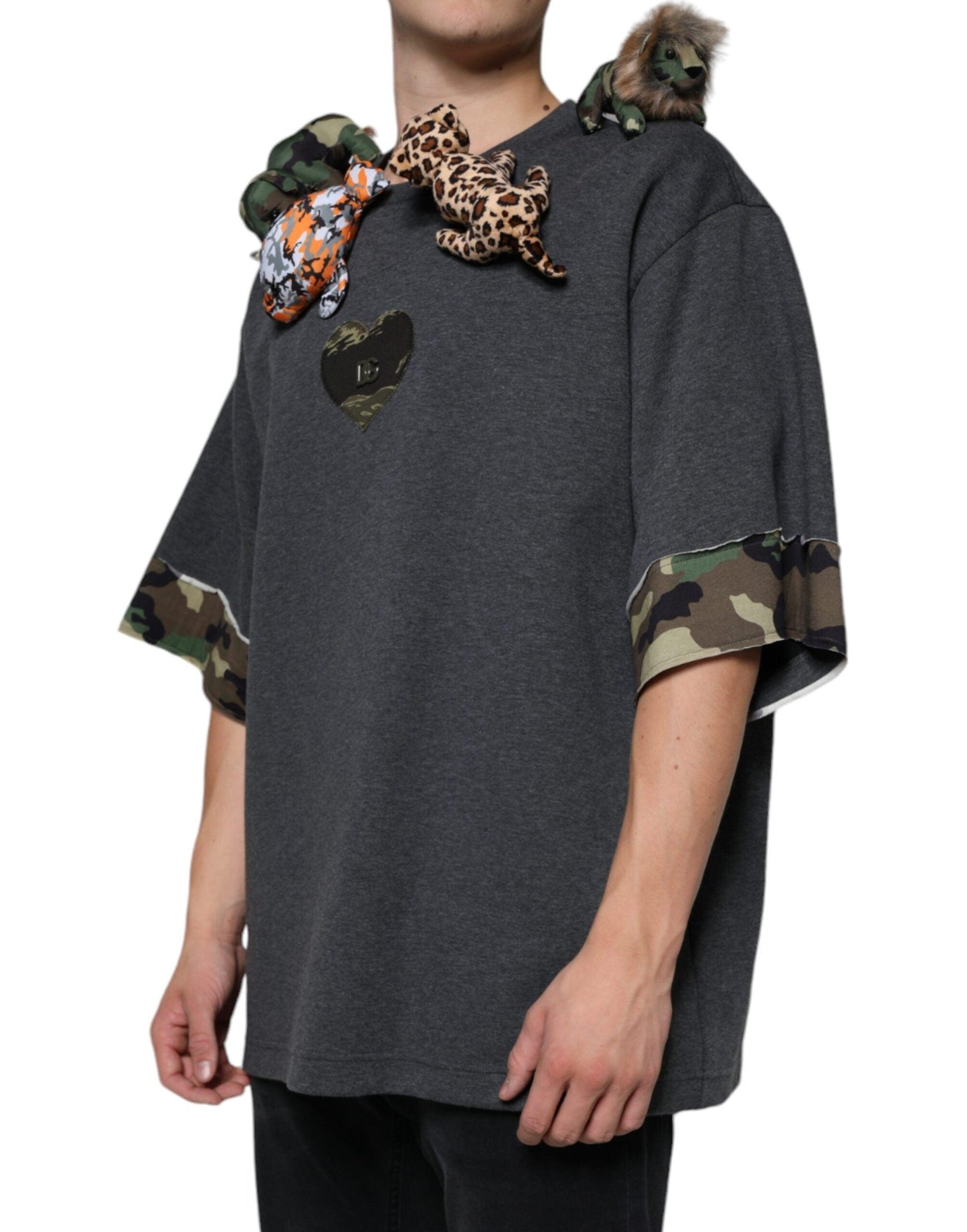 Dolce & Gabbana Gray Camouflage Animal Stuff Cotton T-shirt - Arichezz.store