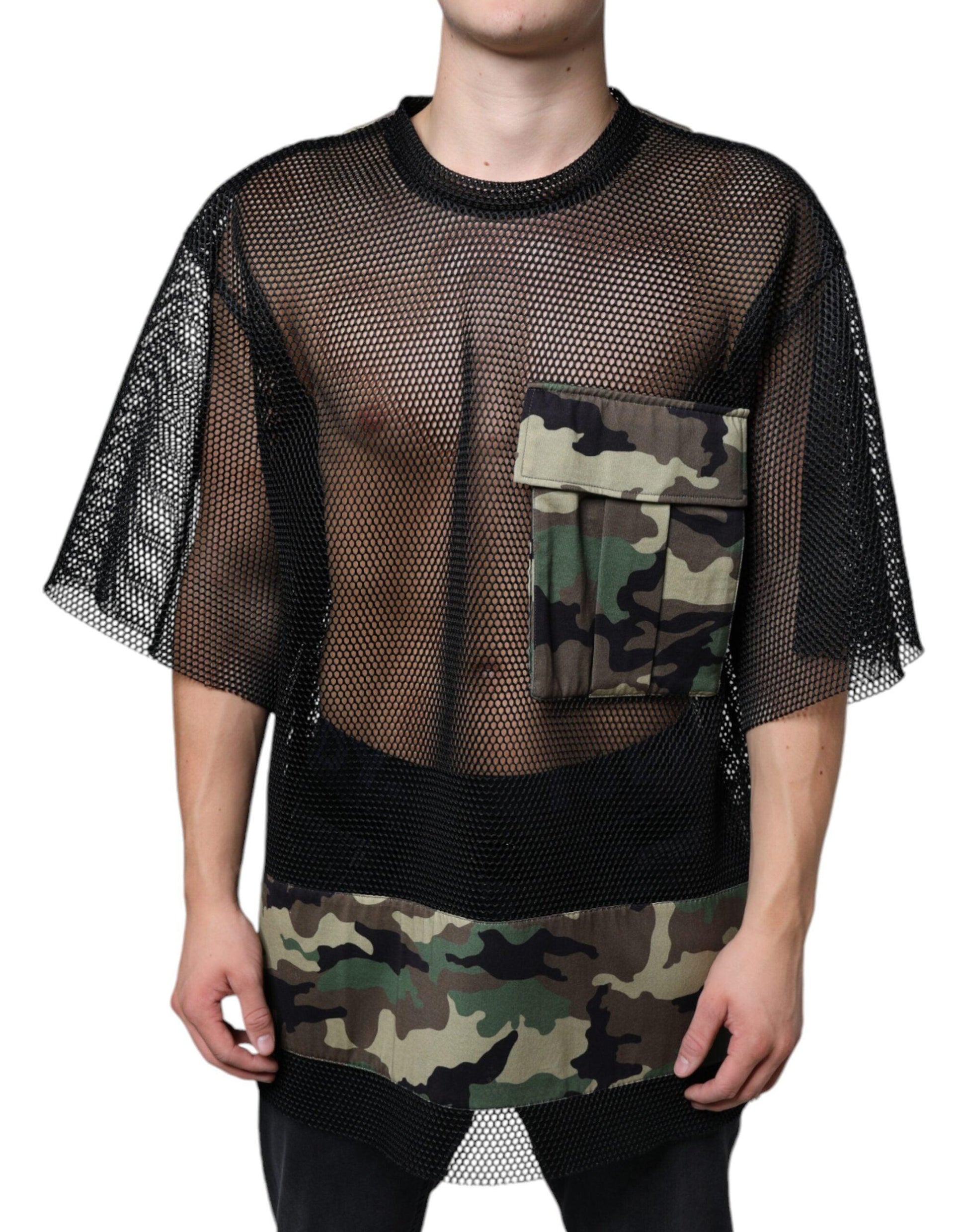 Dolce & Gabbana Black Mesh Camouflage Short Sleeves T-shirt - Arichezz.store