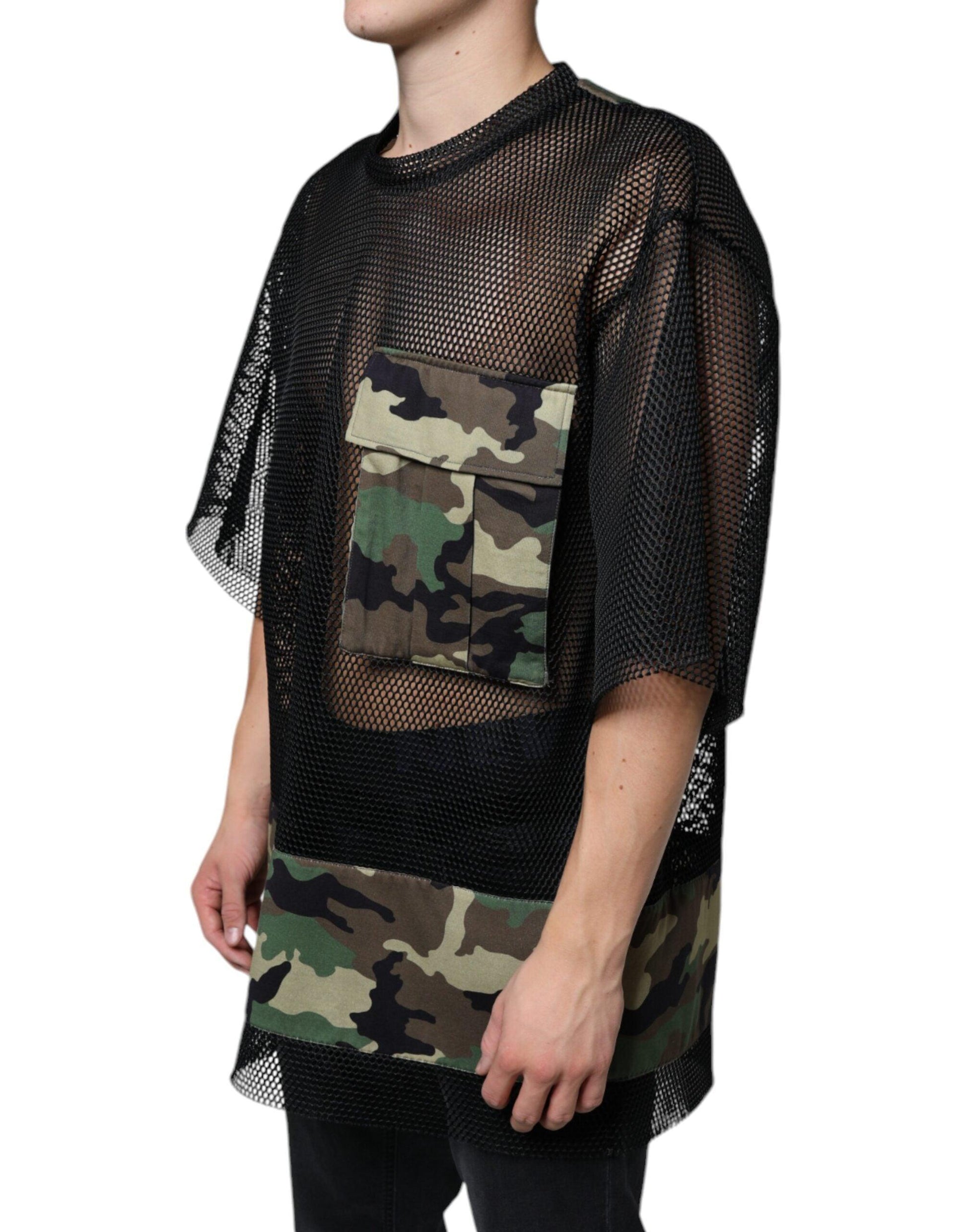 Dolce & Gabbana Black Mesh Camouflage Short Sleeves T-shirt - Arichezz.store