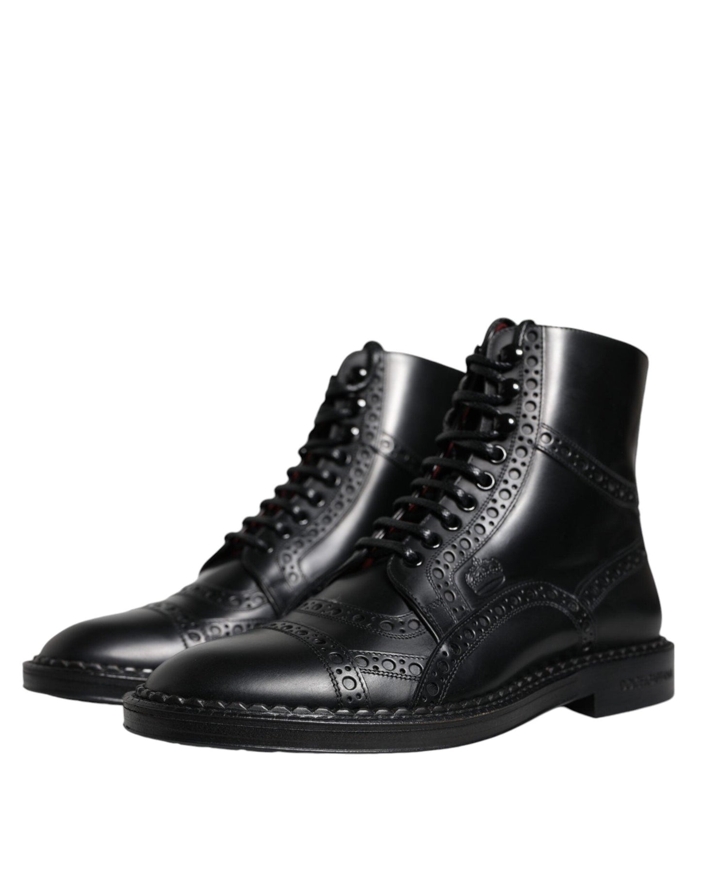 Dolce & Gabbana Black Leather Lace Up Mid Calf Boots Shoes - Arichezz.store