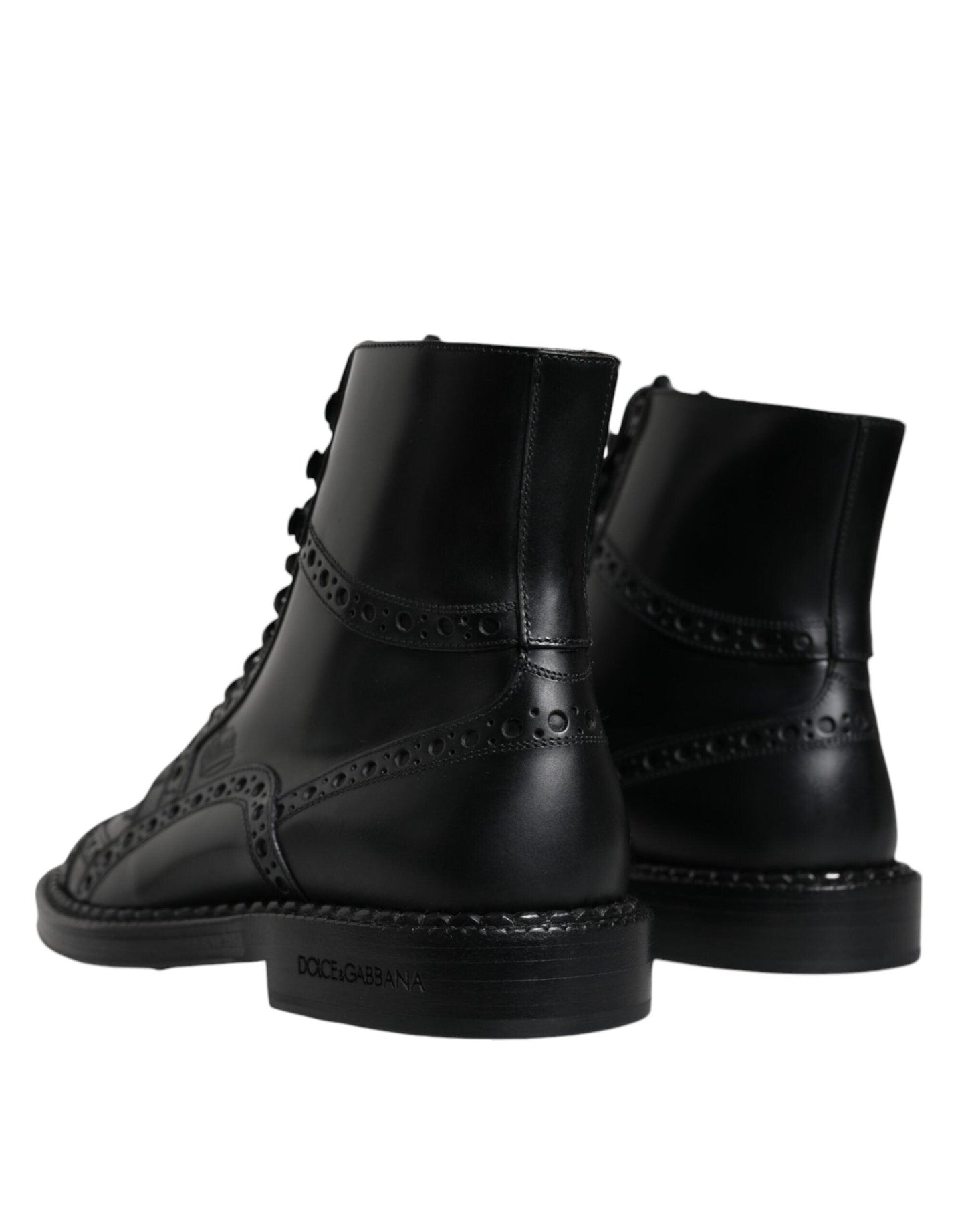 Dolce & Gabbana Black Leather Lace Up Mid Calf Boots Shoes - Arichezz.store