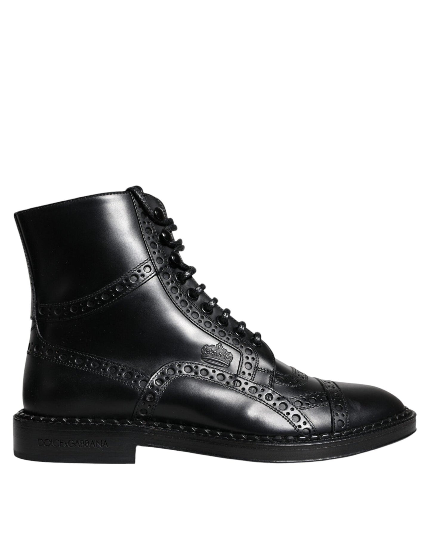 Dolce & Gabbana Black Leather Lace Up Mid Calf Boots Shoes - Arichezz.store