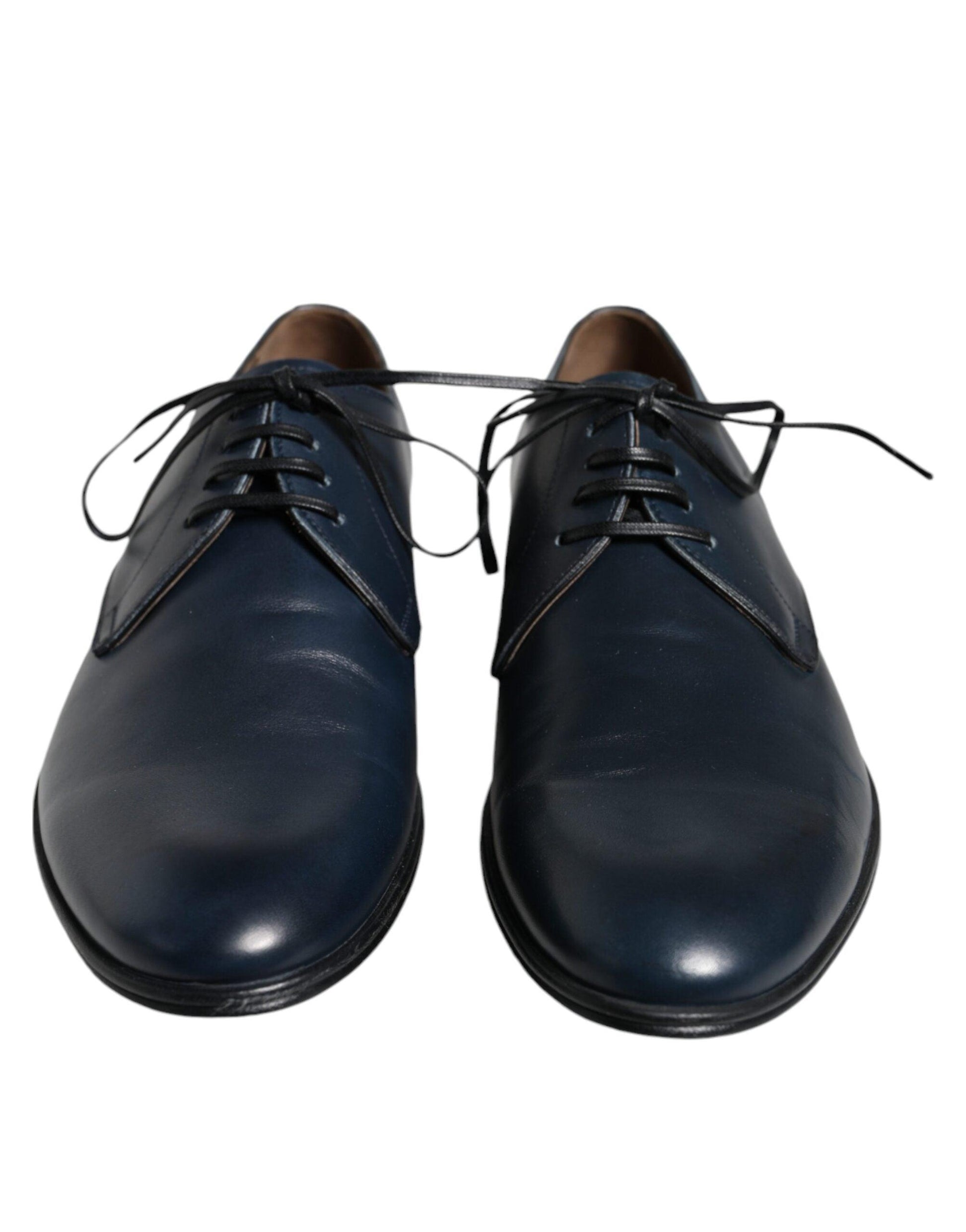 Dolce & Gabbana Navy Blue Leather Derby Dress Formal Shoes - Arichezz.store