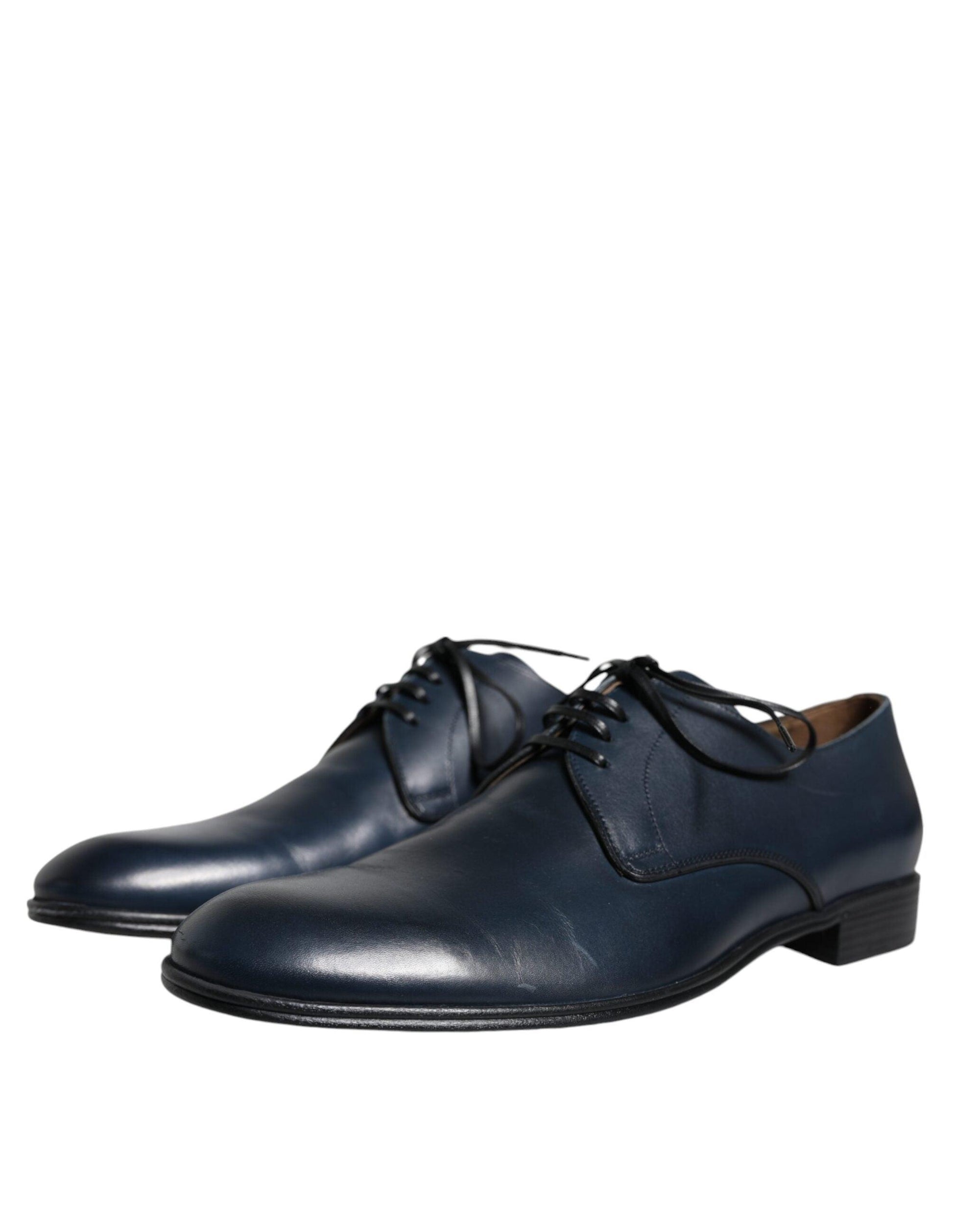 Dolce & Gabbana Navy Blue Leather Derby Dress Formal Shoes - Arichezz.store