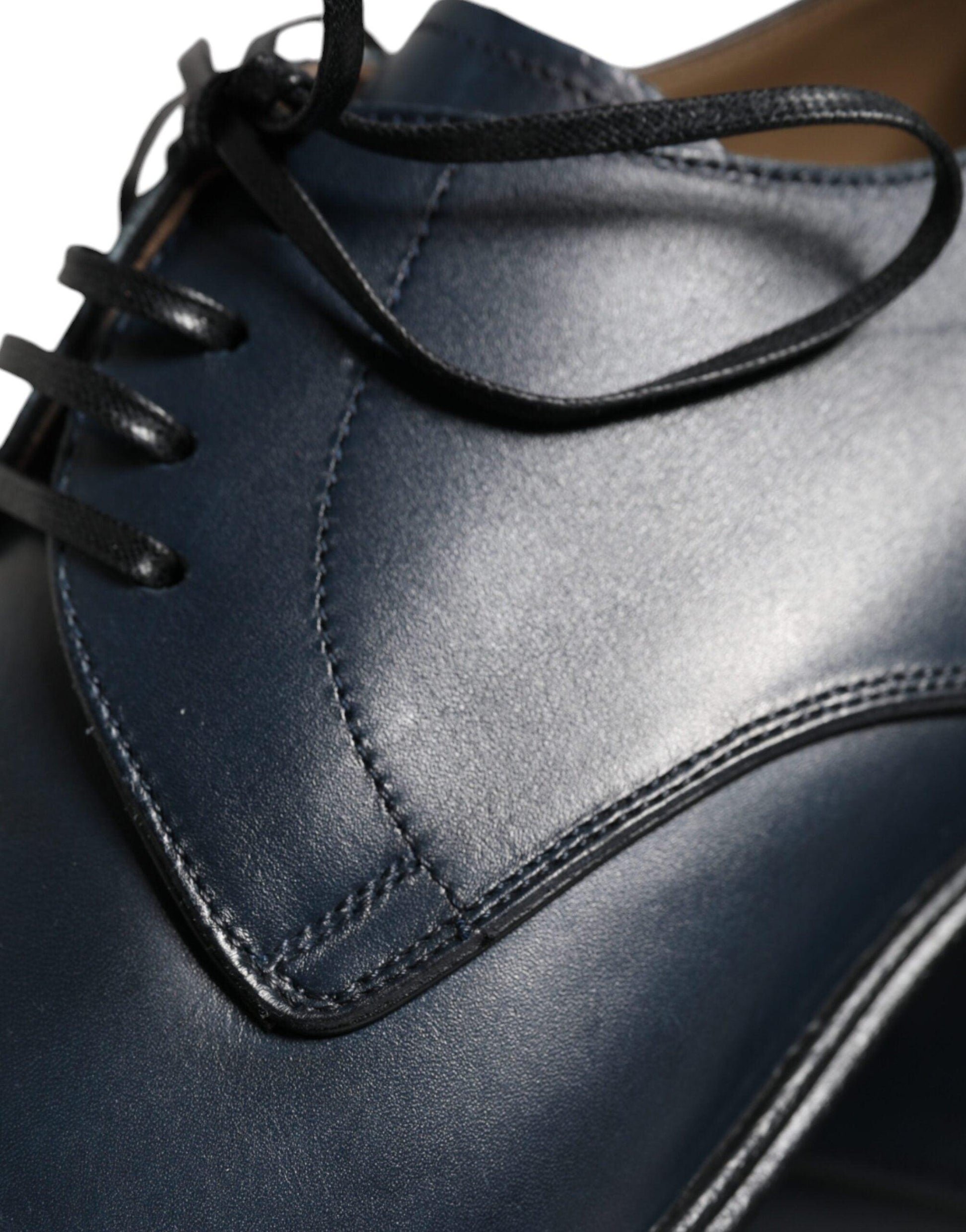 Dolce & Gabbana Navy Blue Leather Derby Dress Formal Shoes - Arichezz.store