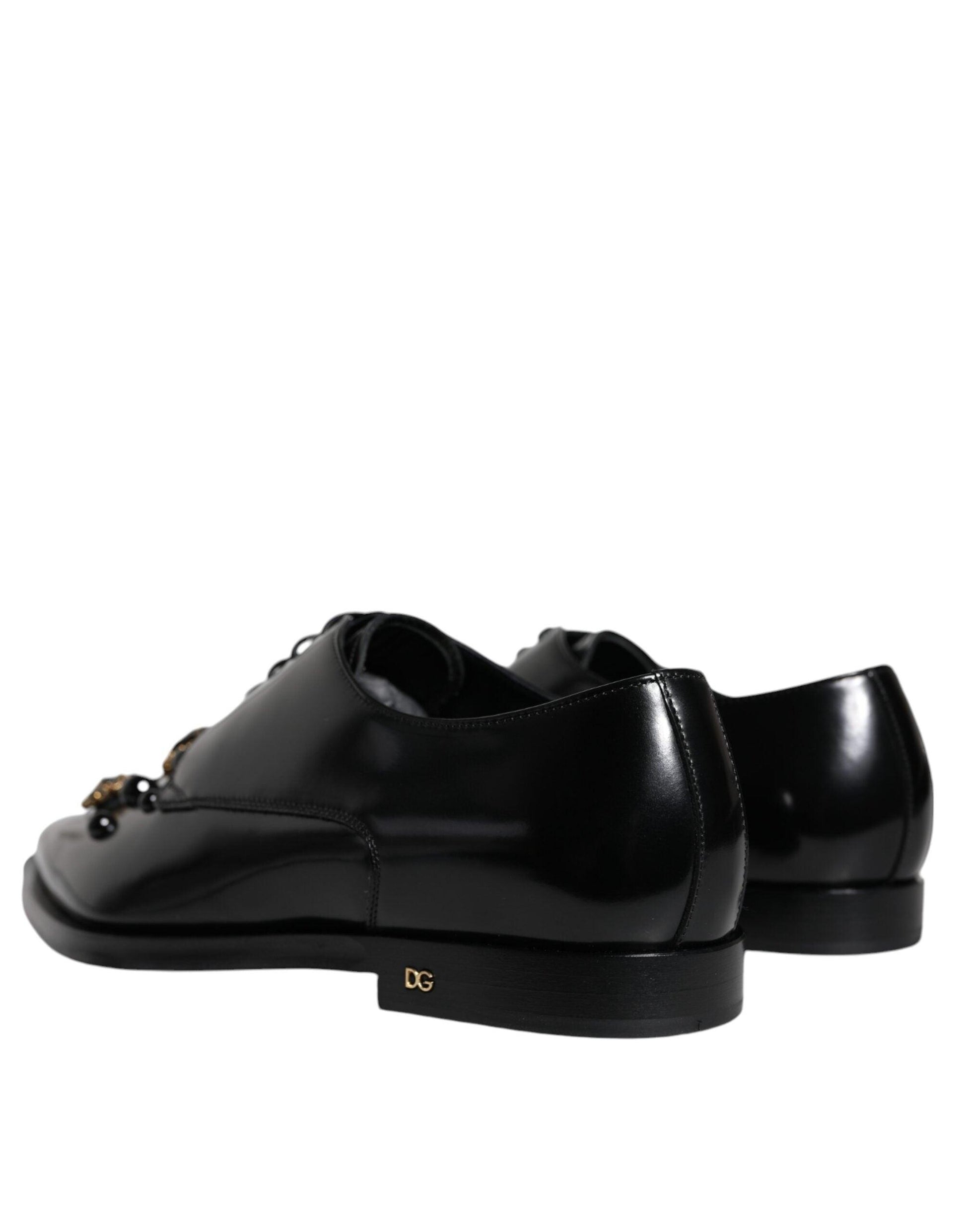 Dolce & Gabbana Black Leather Crystal Lace Up Formal Shoes - Arichezz.store