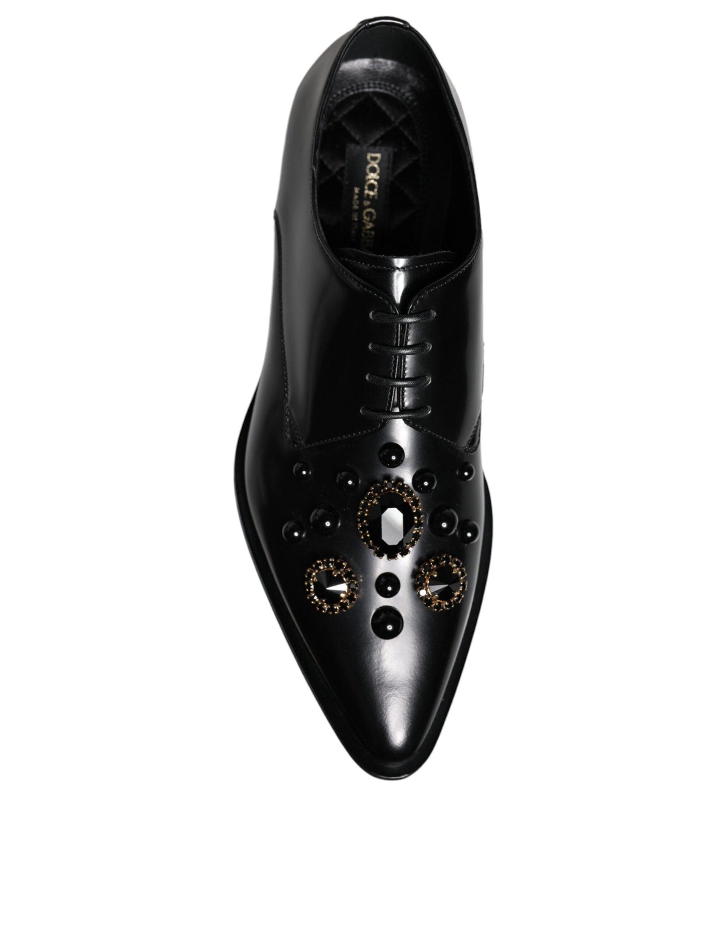 Dolce & Gabbana Black Leather Crystal Lace Up Formal Shoes - Arichezz.store