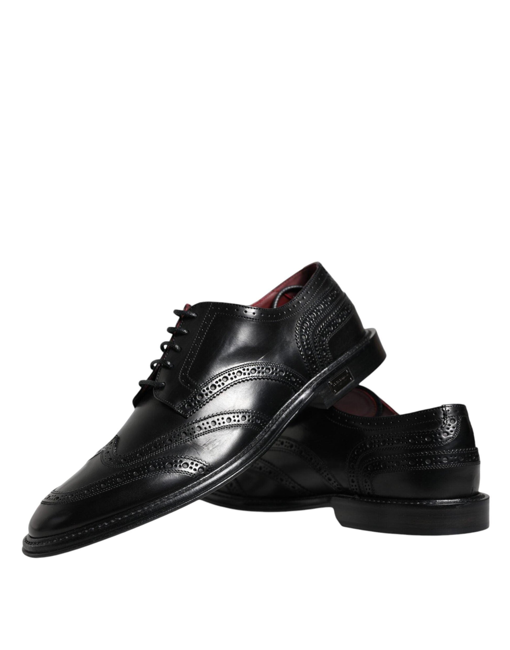 Dolce & Gabbana Black Leather Oxford Wingtip Formal Shoes - Arichezz.store