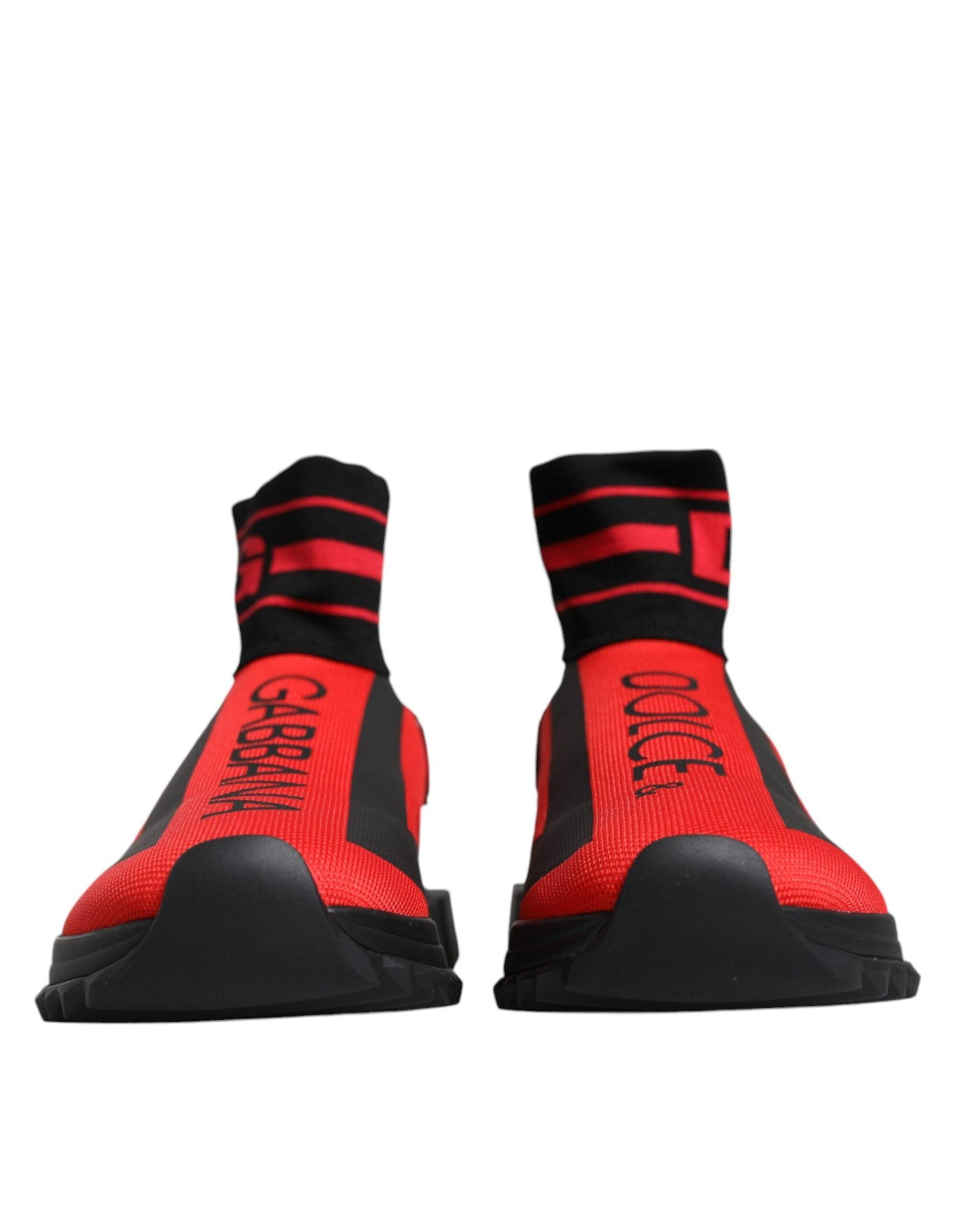 Dolce & Gabbana Red Black Fabric High Top Sorrento Sneakers Shoes - Arichezz.store