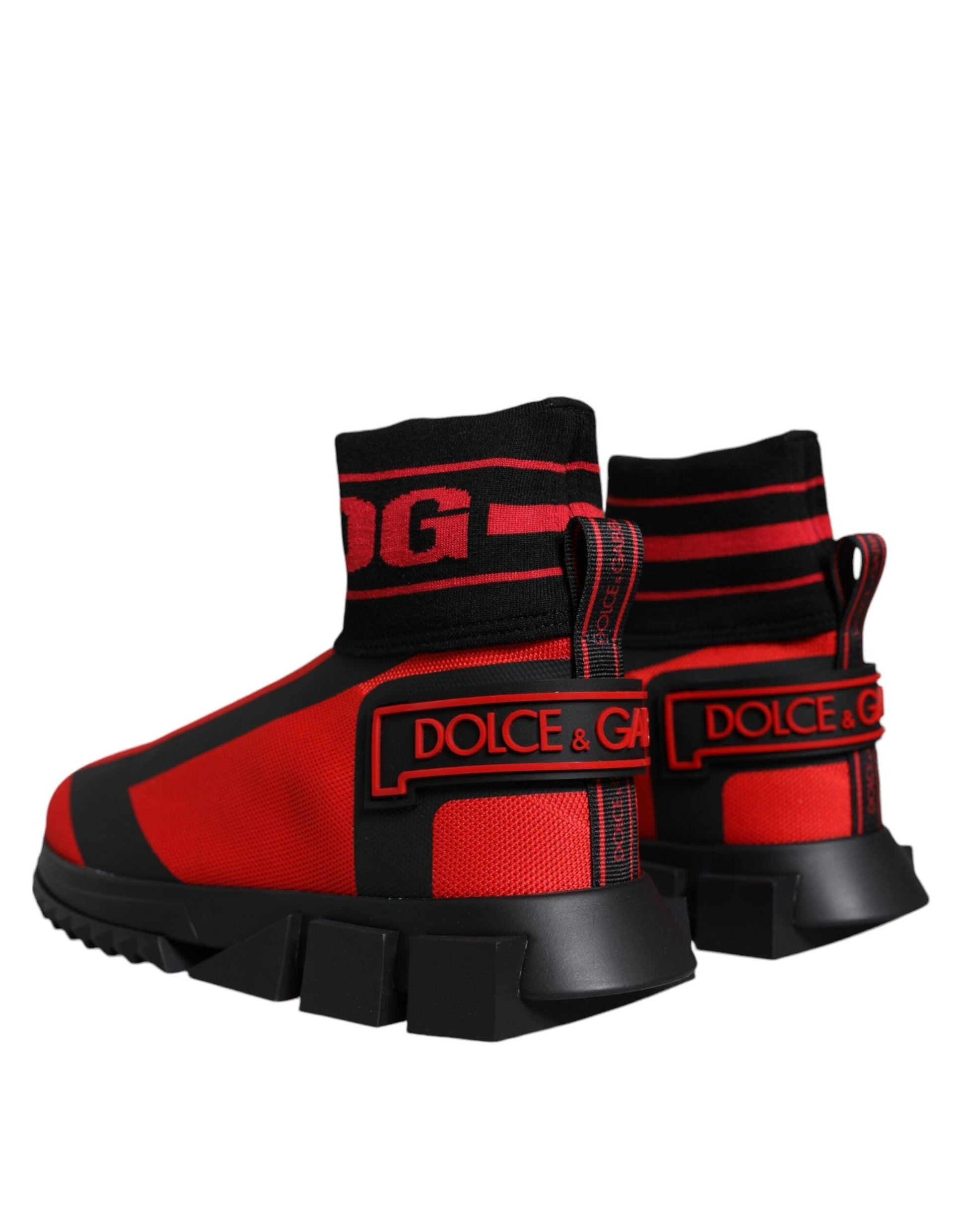 Dolce & Gabbana Red Black Fabric High Top Sorrento Sneakers Shoes - Arichezz.store