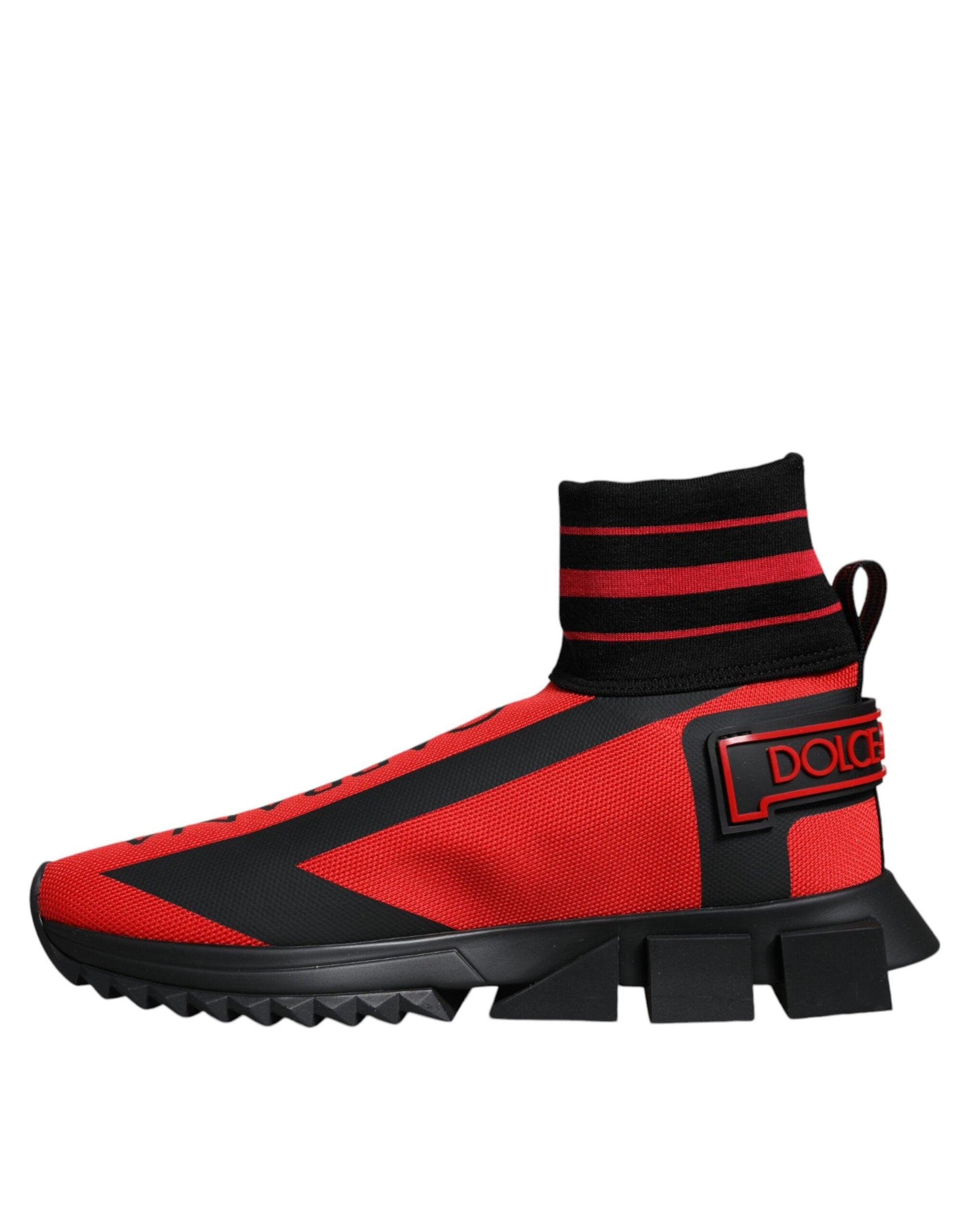 Dolce & Gabbana Red Black Fabric High Top Sorrento Sneakers Shoes - Arichezz.store