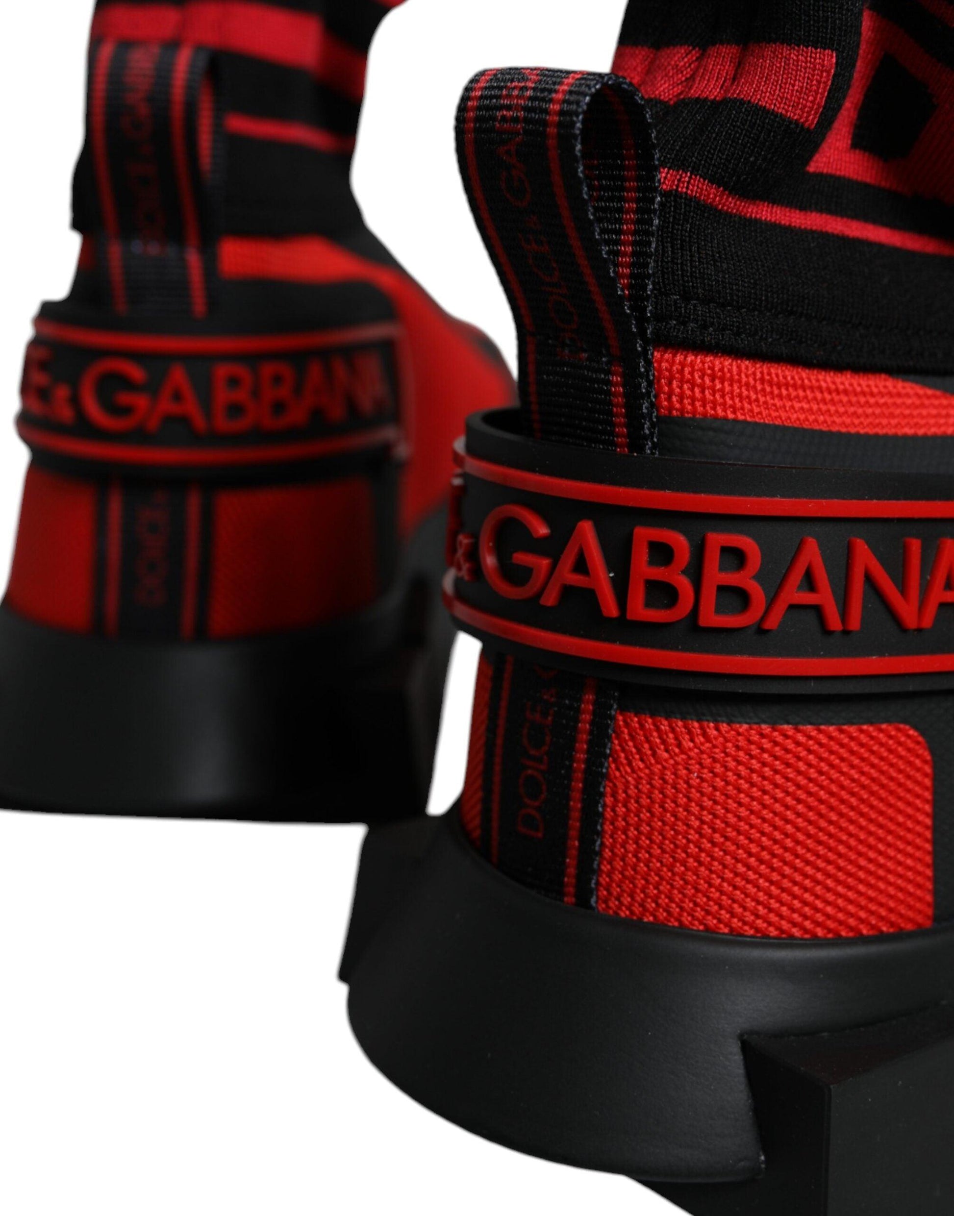 Dolce & Gabbana Red Black Fabric High Top Sorrento Sneakers Shoes - Arichezz.store