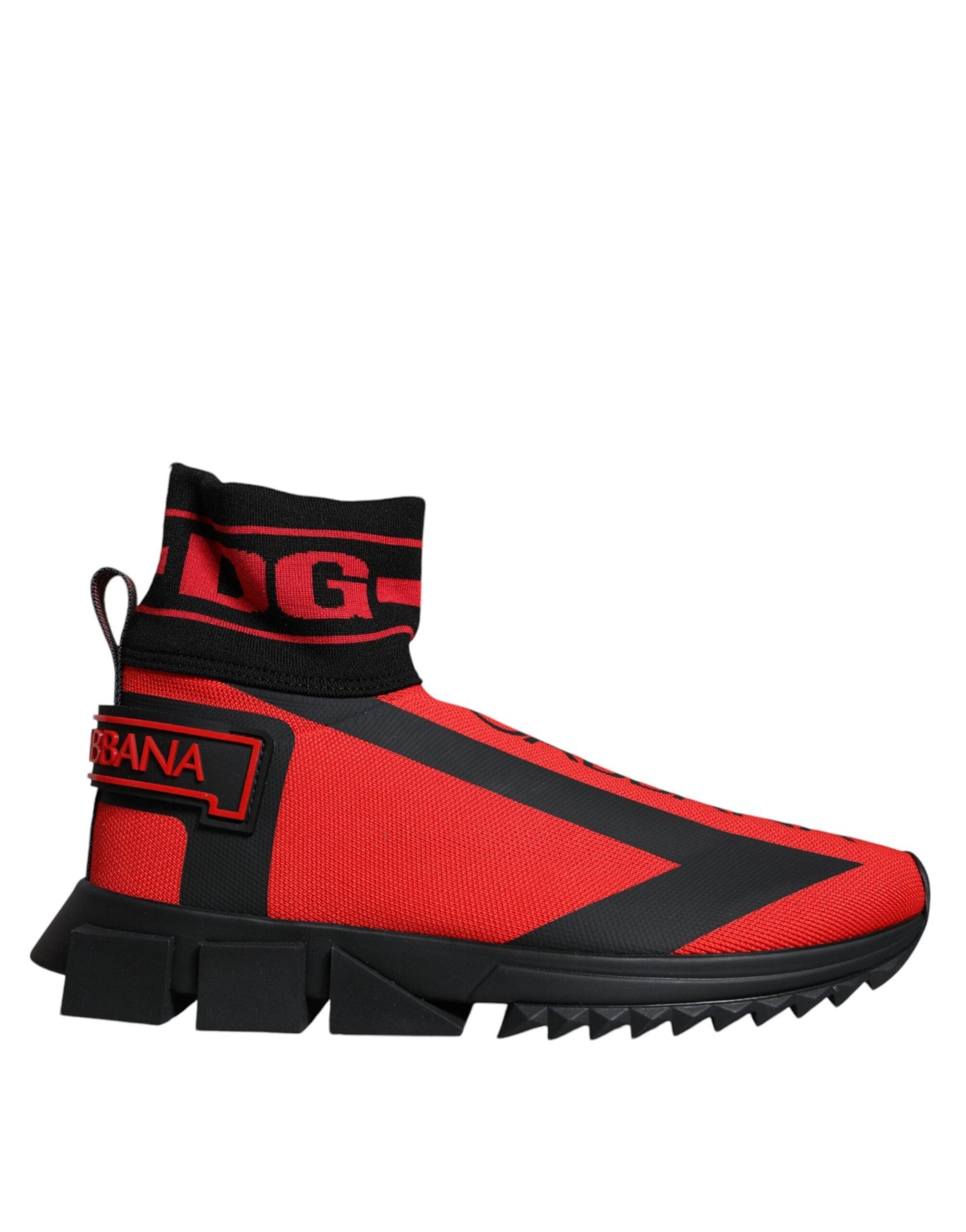 Dolce & Gabbana Red Black Fabric High Top Sorrento Sneakers Shoes - Arichezz.store