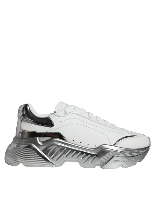 Dolce & Gabbana White Silver Daymaster Low Top Sneakers Shoes - Arichezz.store