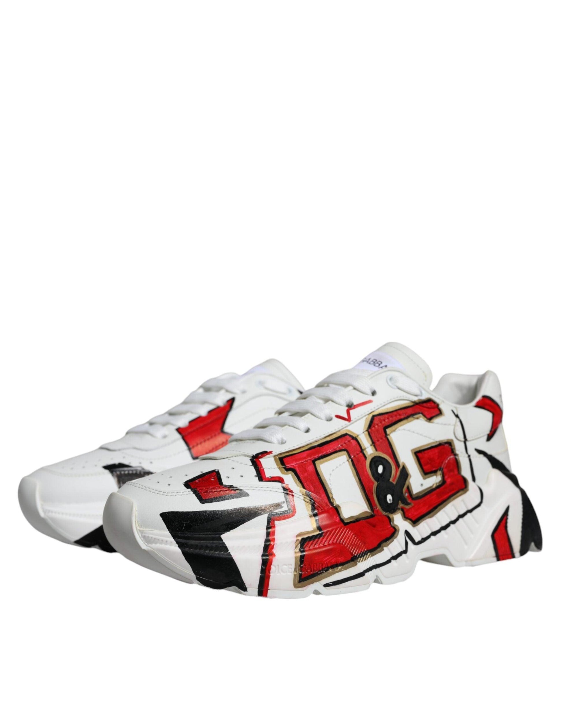 Dolce & Gabbana White Daymaster Hand Painted Sneakers Shoes - Arichezz.store