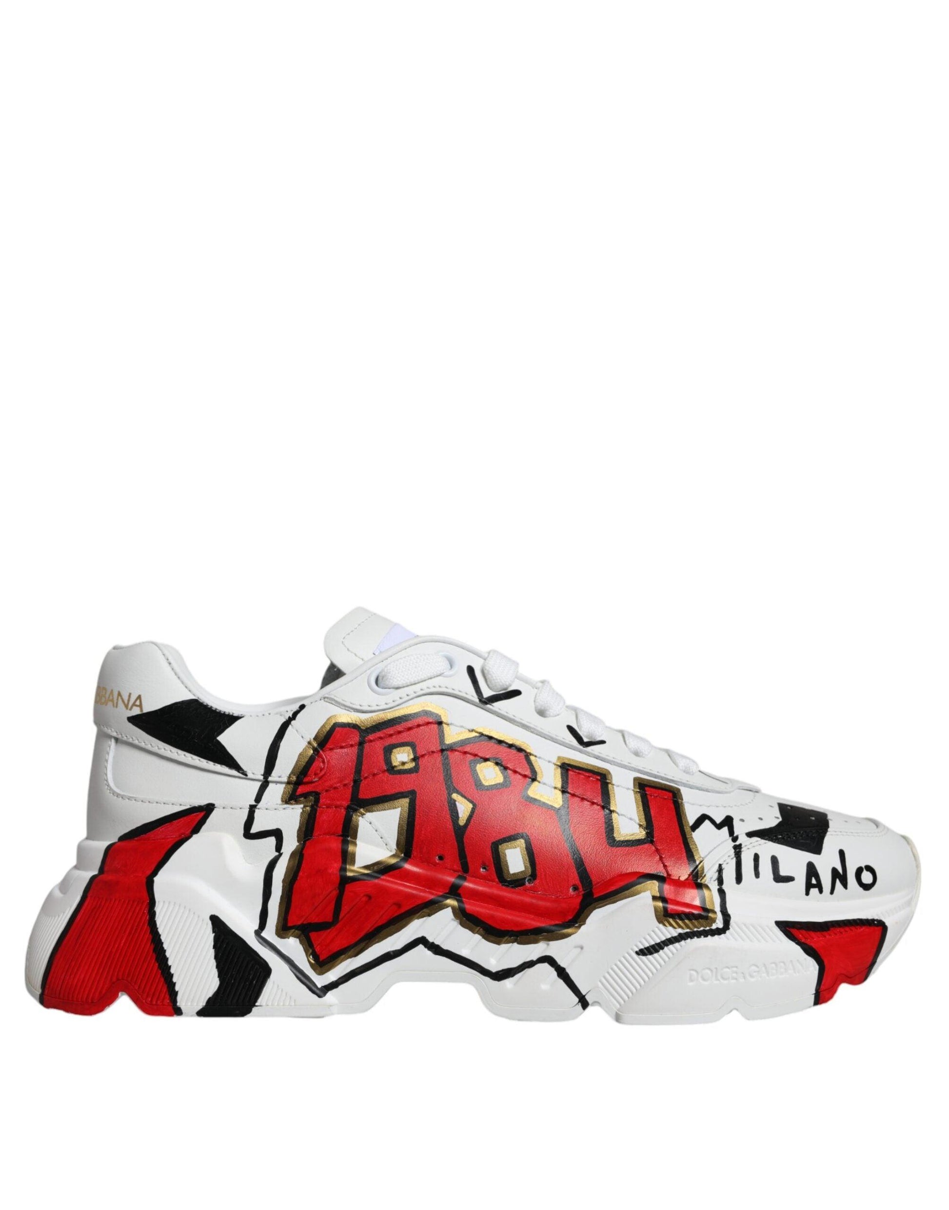 Dolce & Gabbana White Daymaster Hand Painted Sneakers Shoes - Arichezz.store