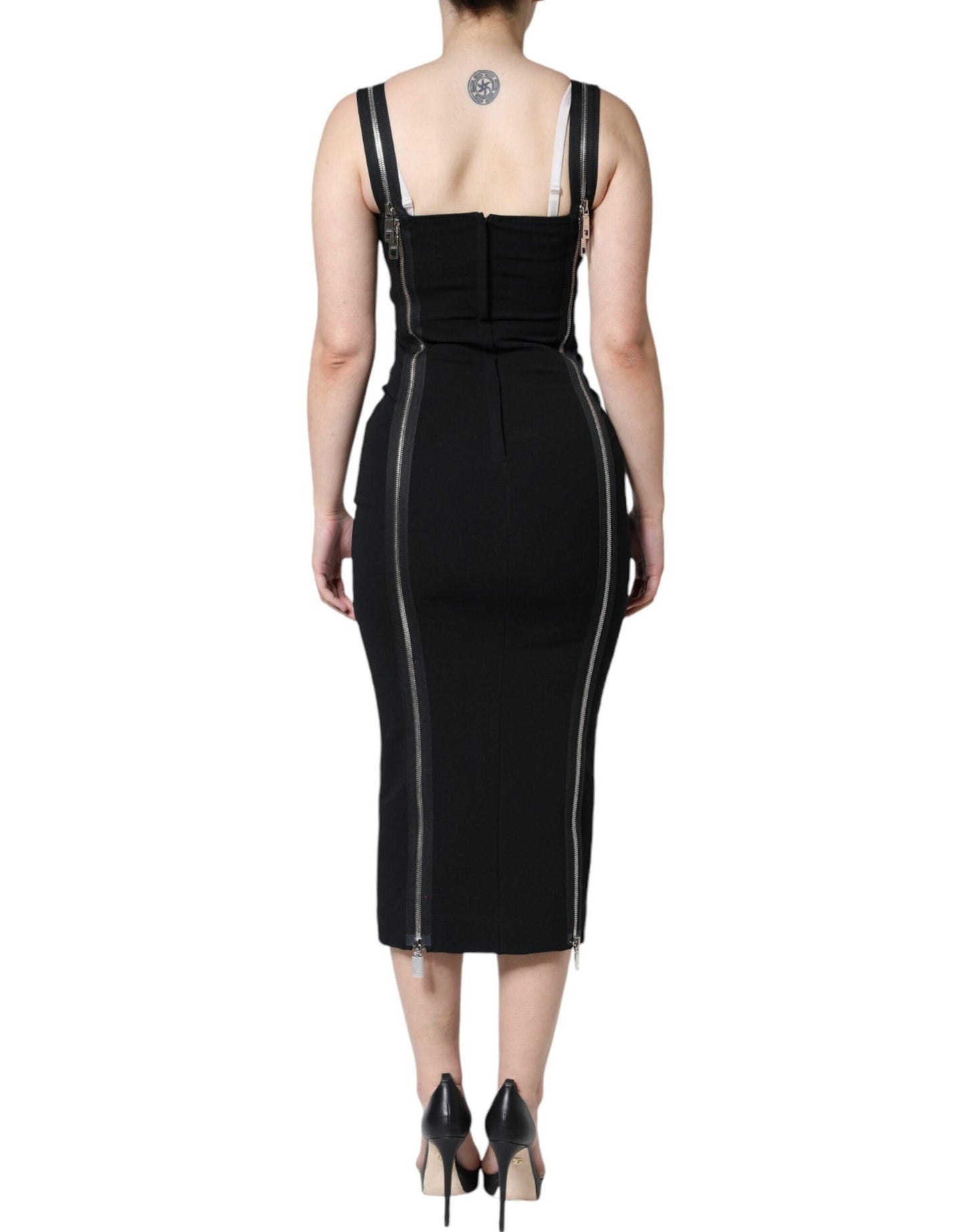 Dolce & Gabbana Black Zipper Bodycon Sheath Midi Dress - Arichezz.store