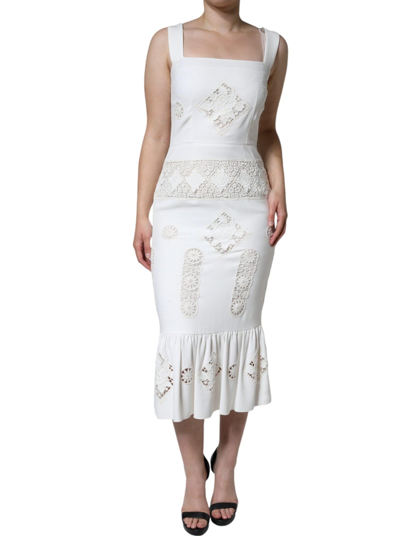 Dolce & Gabbana White Lace Viscose Bodycon Sheath Midi Dress - Arichezz.store