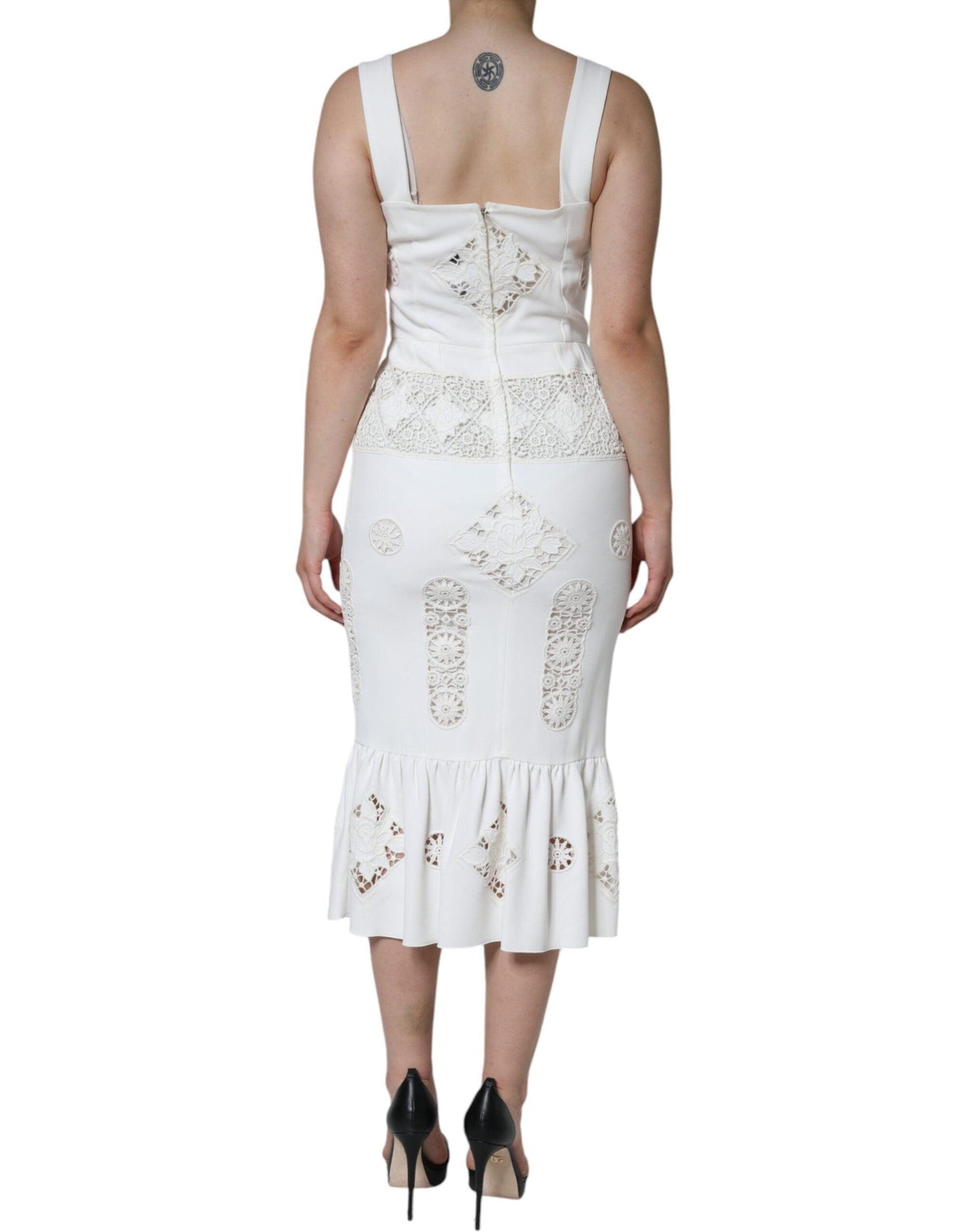 Dolce & Gabbana White Lace Viscose Bodycon Sheath Midi Dress - Arichezz.store