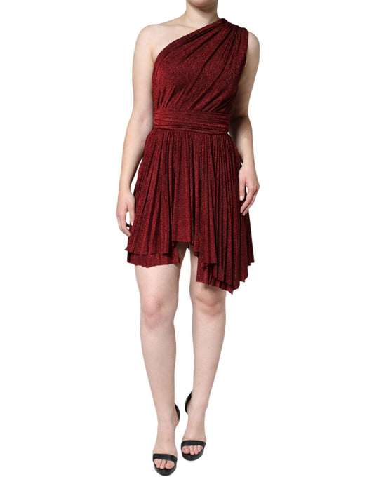 Dolce & Gabbana Red One Shoulder Pleated A-line Mini Dress - Arichezz.store