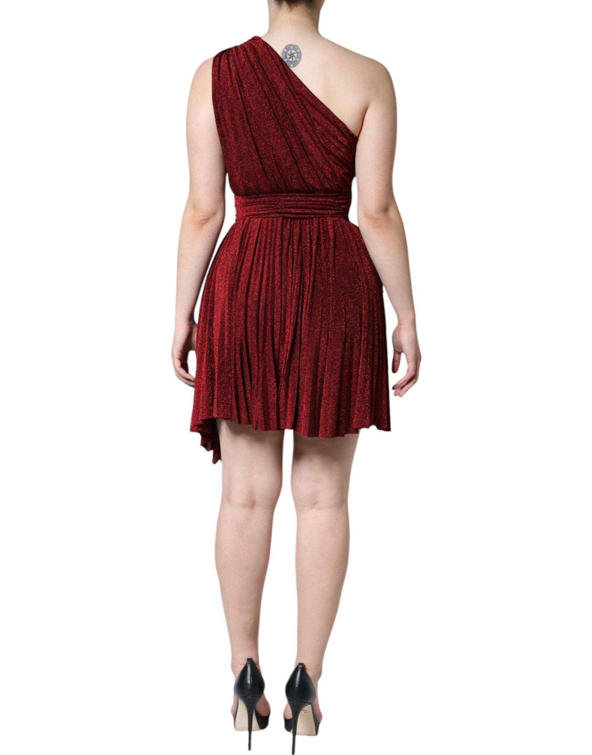 Dolce & Gabbana Red One Shoulder Pleated A-line Mini Dress - Arichezz.store