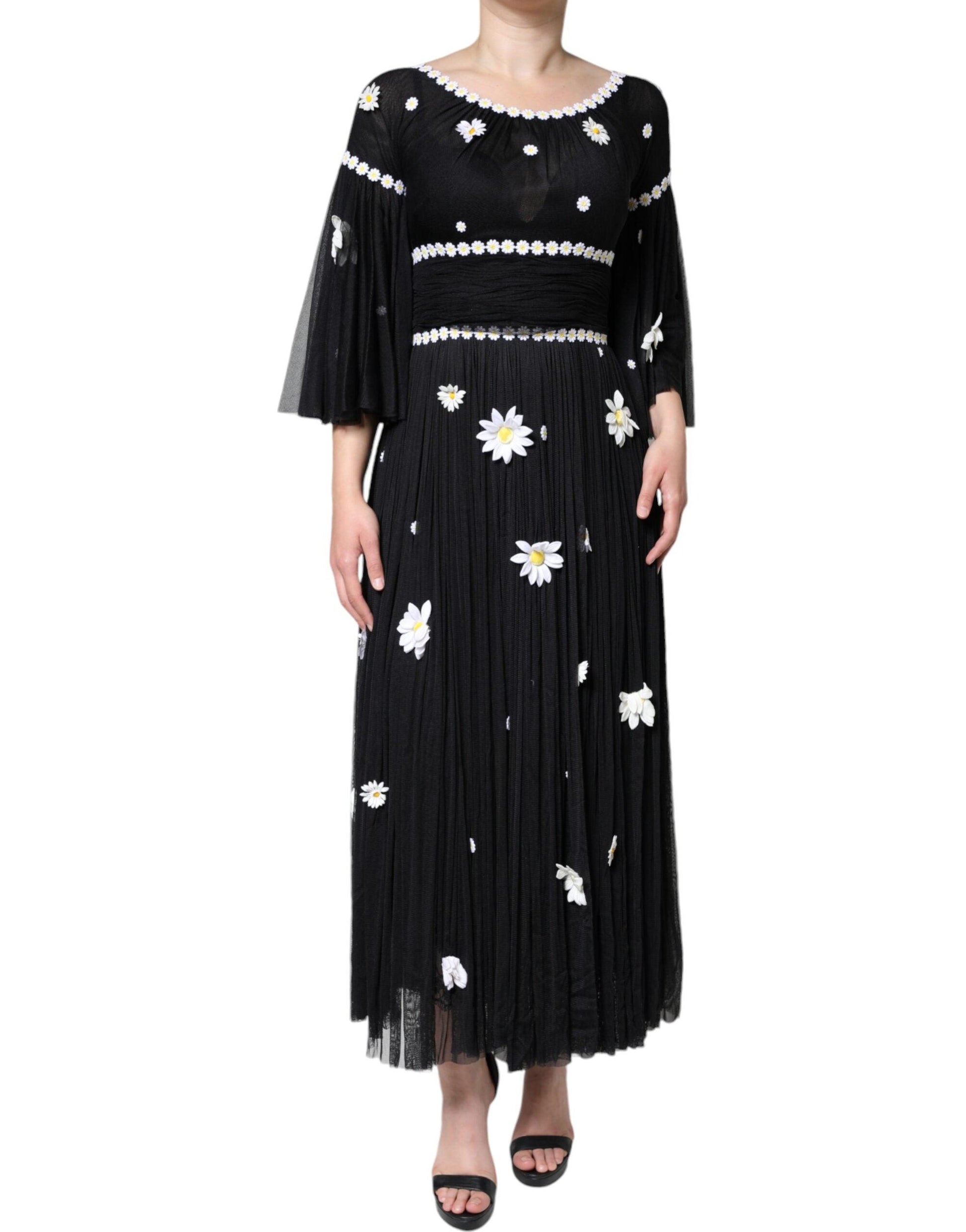 Dolce & Gabbana Black Silk Daisy A-line Long Maxi Dress - Arichezz.store