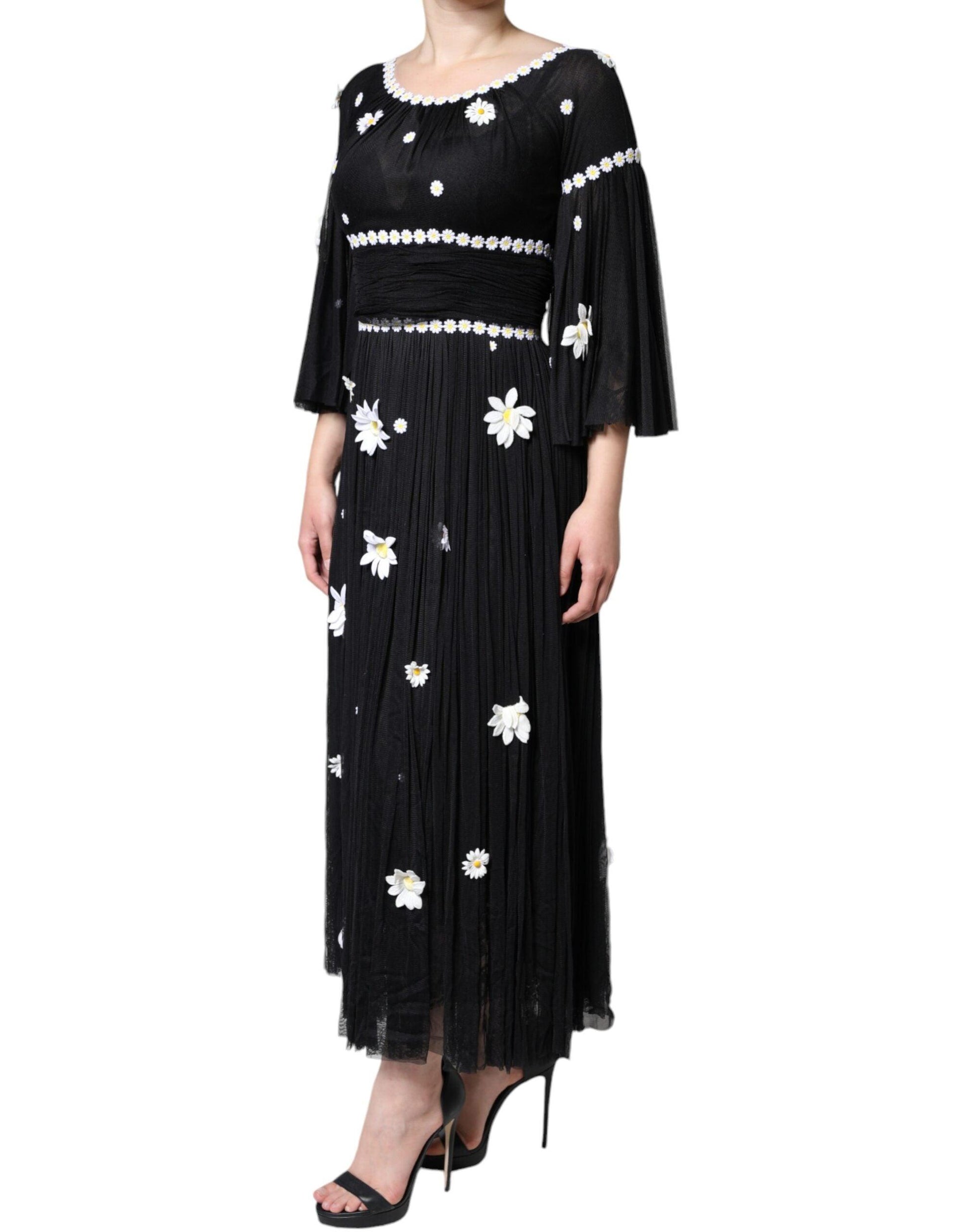 Dolce & Gabbana Black Silk Daisy A-line Long Maxi Dress - Arichezz.store