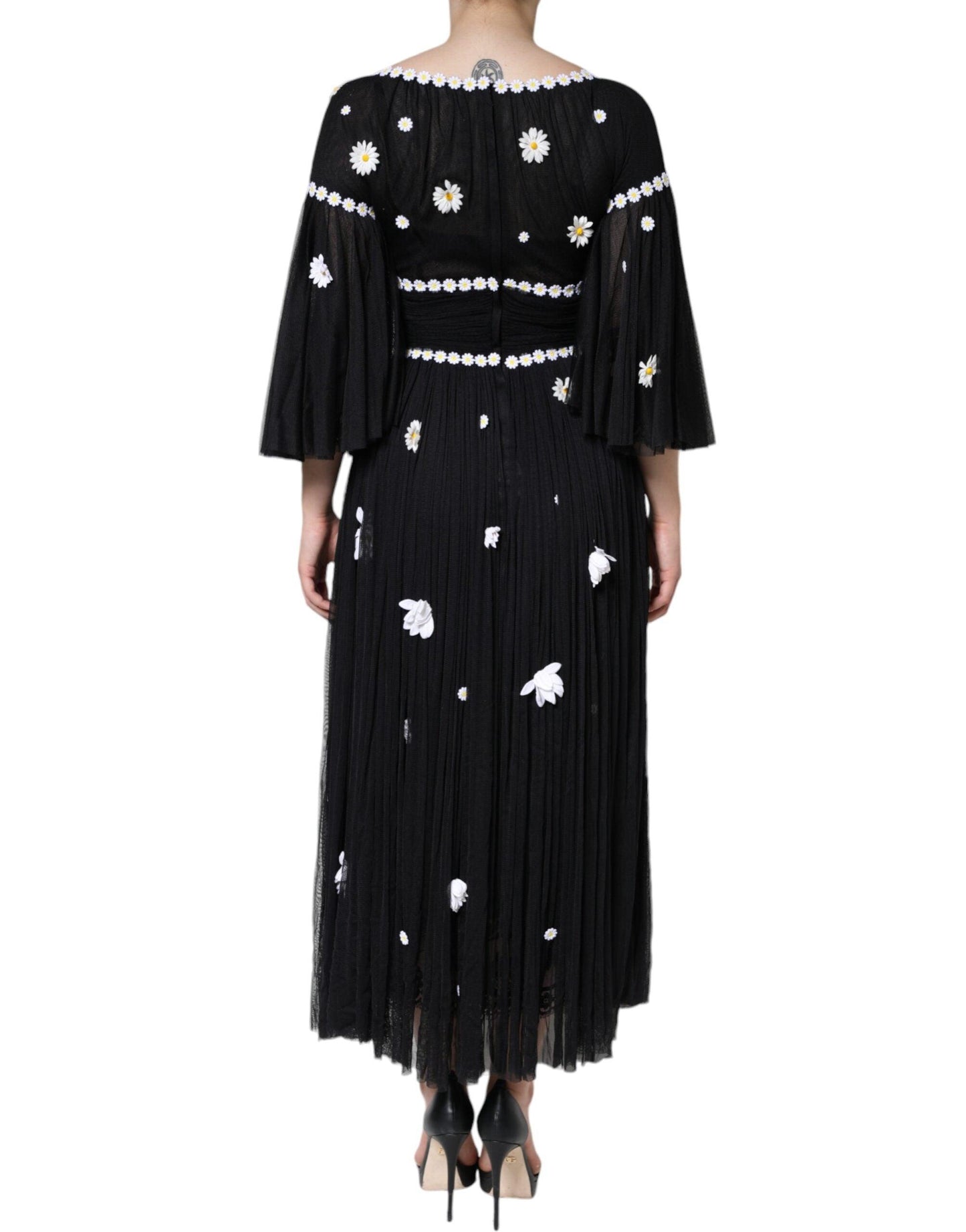 Dolce & Gabbana Black Silk Daisy A-line Long Maxi Dress - Arichezz.store