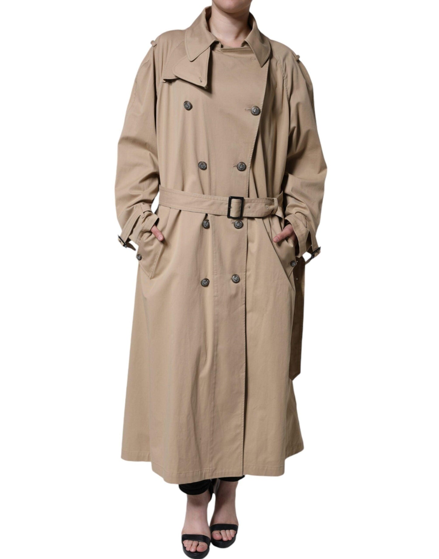 Dolce & Gabbana Khaki Double Breasted Trench Coat - Arichezz.store