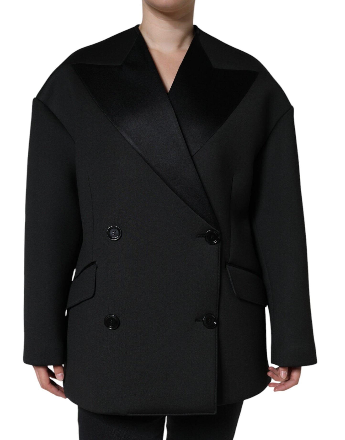 Dolce & Gabbana Black Polyester Double Breasted Coat Jacket - Arichezz.store