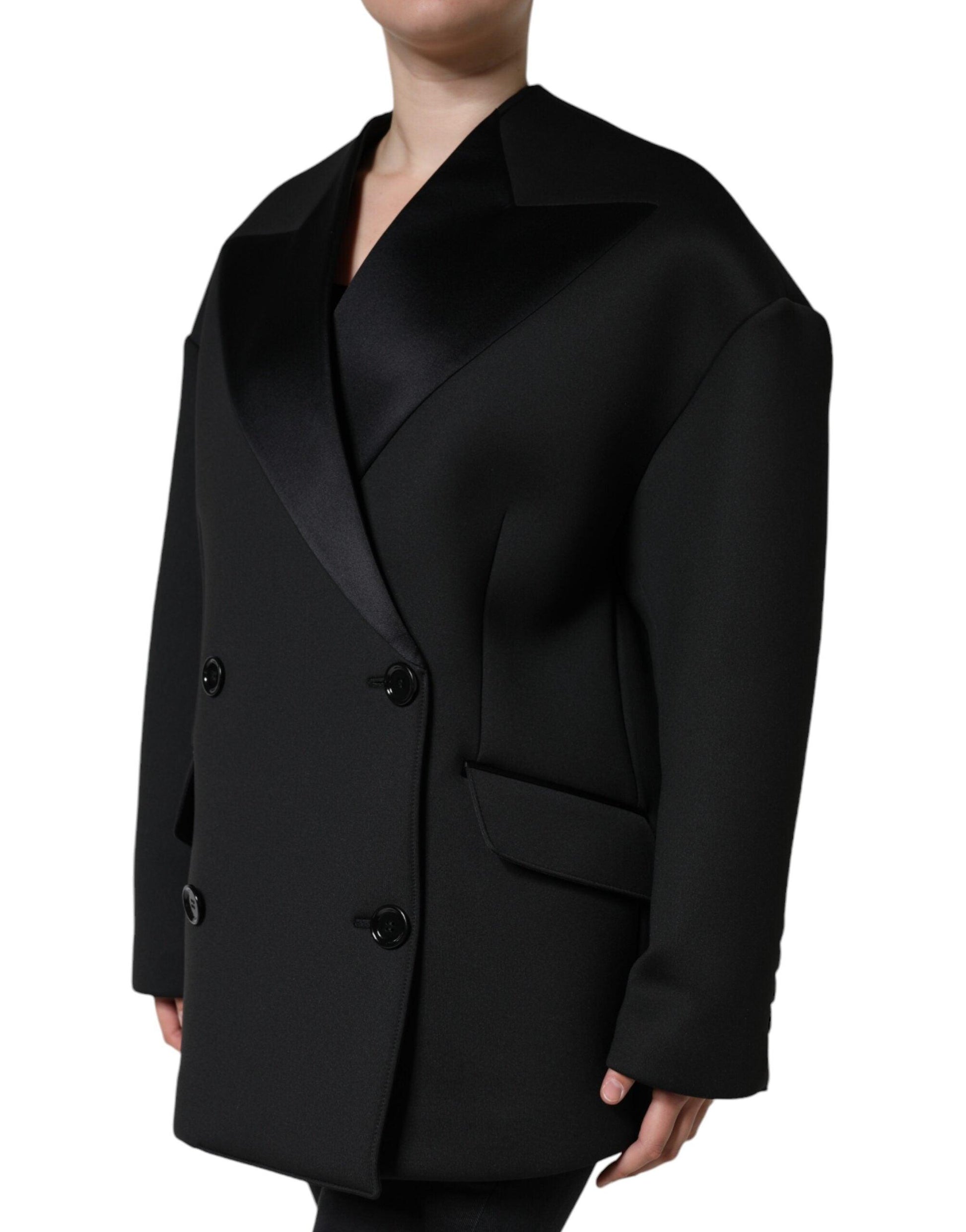 Dolce & Gabbana Black Polyester Double Breasted Coat Jacket - Arichezz.store