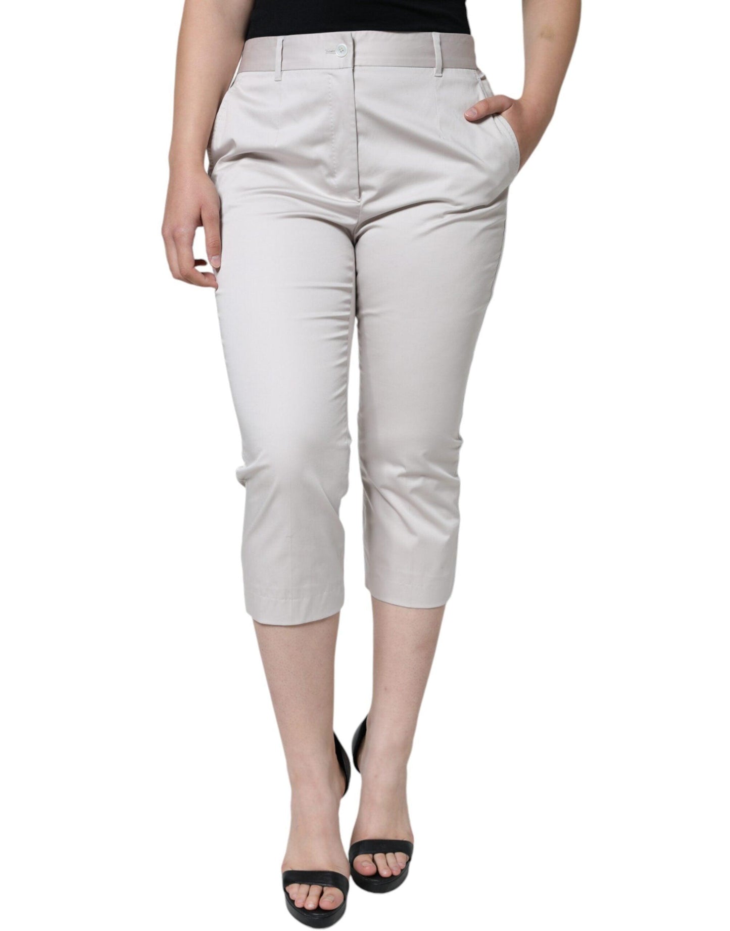 Dolce & Gabbana White Cotton Mid Waist Cropped Skinny Pants - Arichezz.store