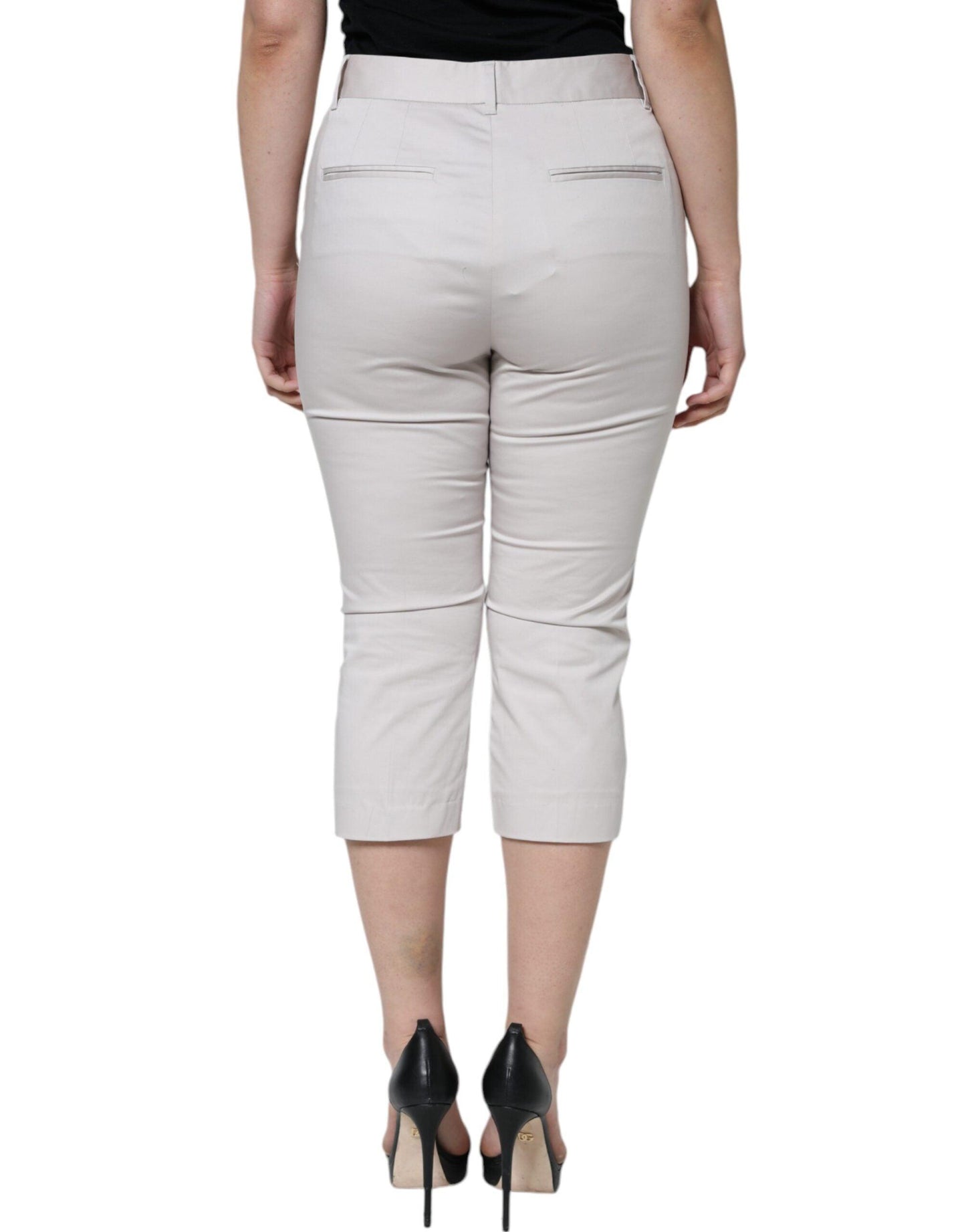 Dolce & Gabbana White Cotton Mid Waist Cropped Skinny Pants - Arichezz.store