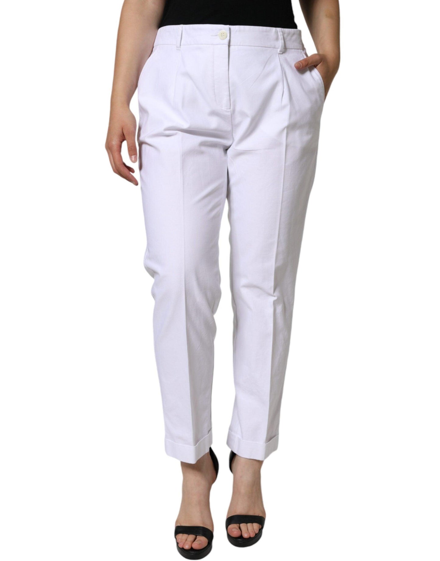 Dolce & Gabbana White Cotton Stretch Tapered Pants - Arichezz.store