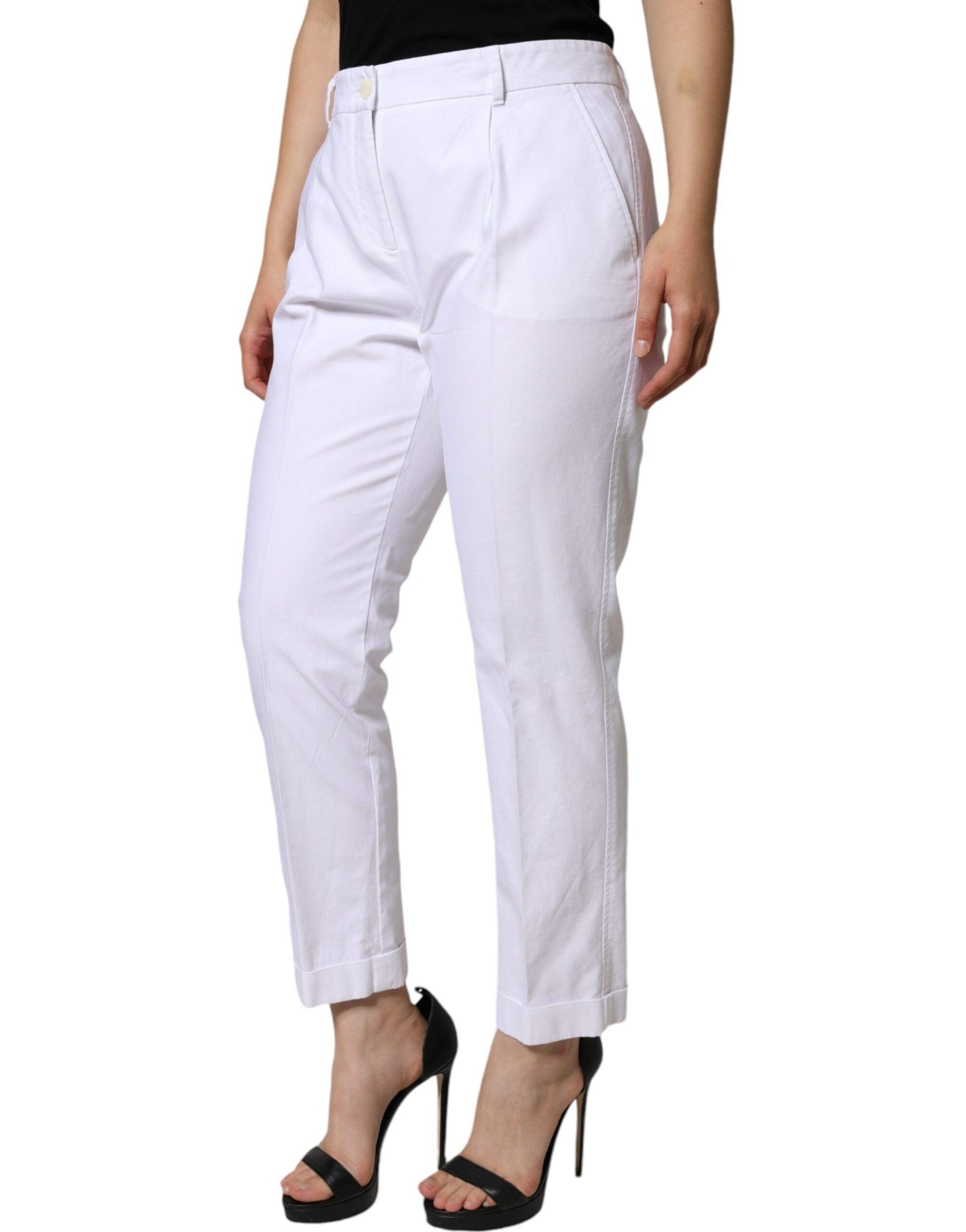 Dolce & Gabbana White Cotton Stretch Tapered Pants - Arichezz.store