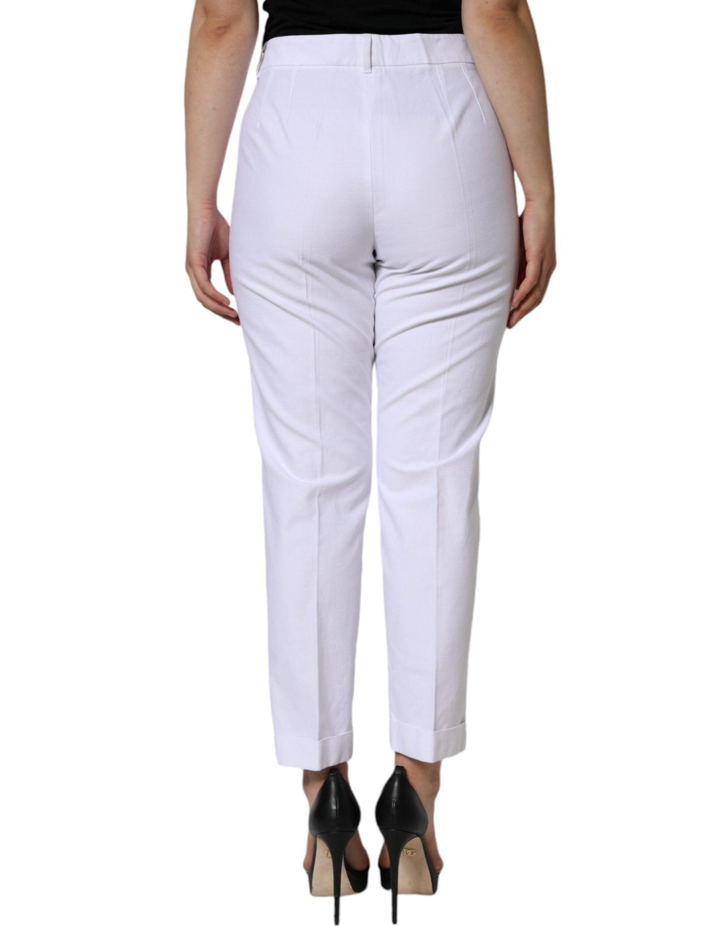 Dolce & Gabbana White Cotton Stretch Tapered Pants - Arichezz.store