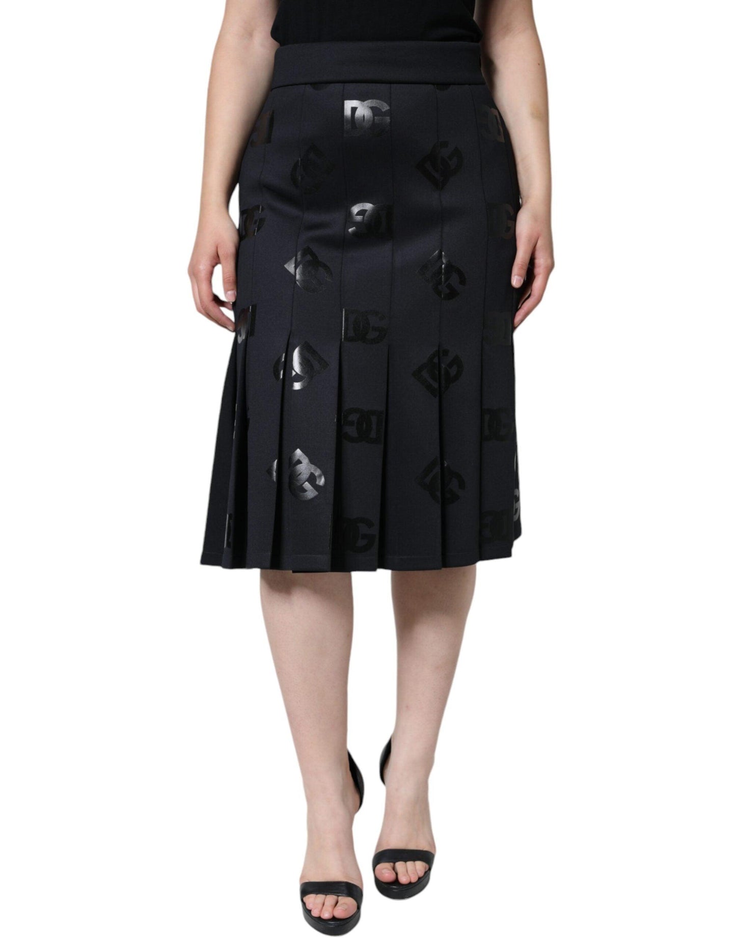 Dolce & Gabbana Black DG Monogram Pleated Midi Skirt - Arichezz.store