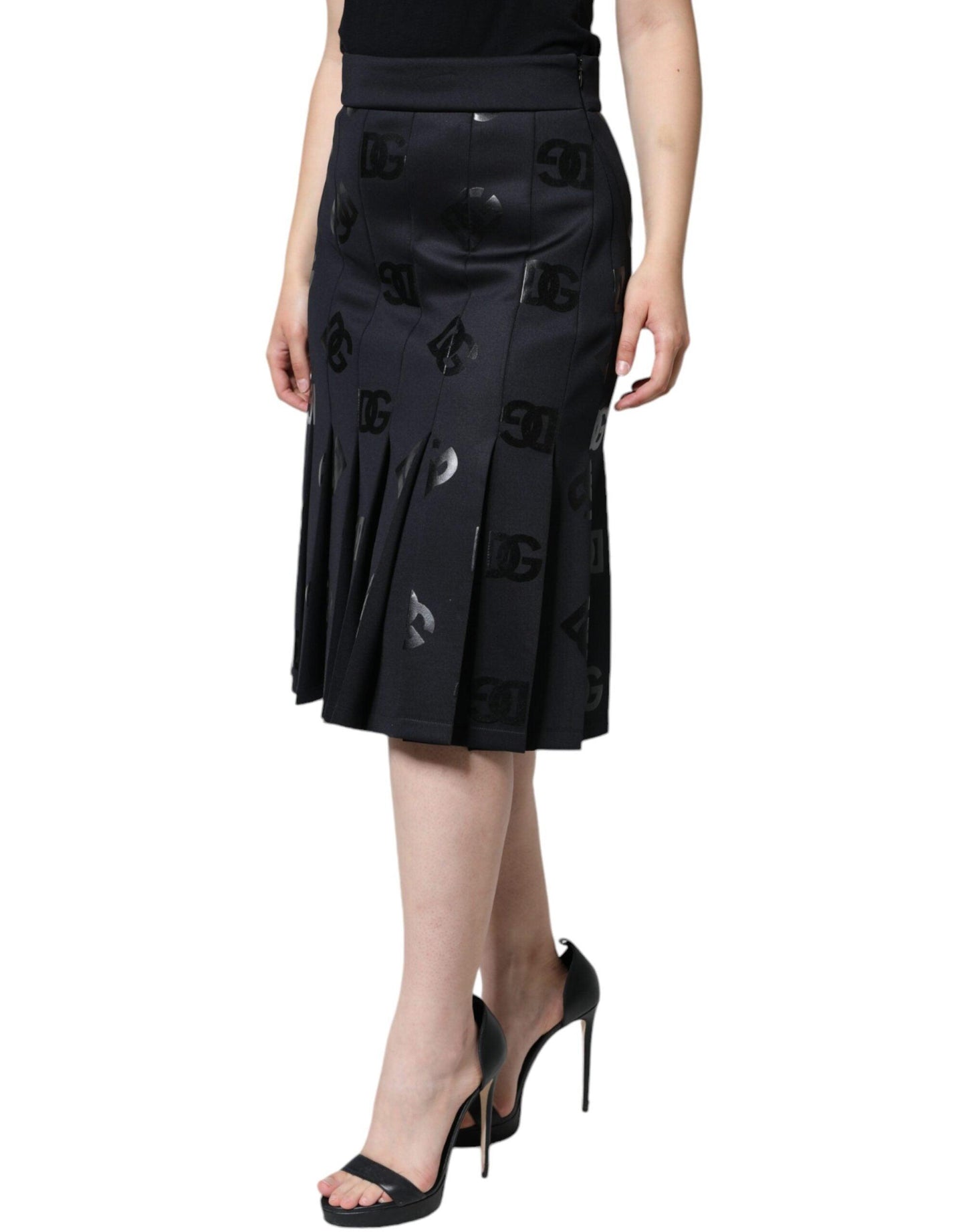 Dolce & Gabbana Black DG Monogram Pleated Midi Skirt - Arichezz.store