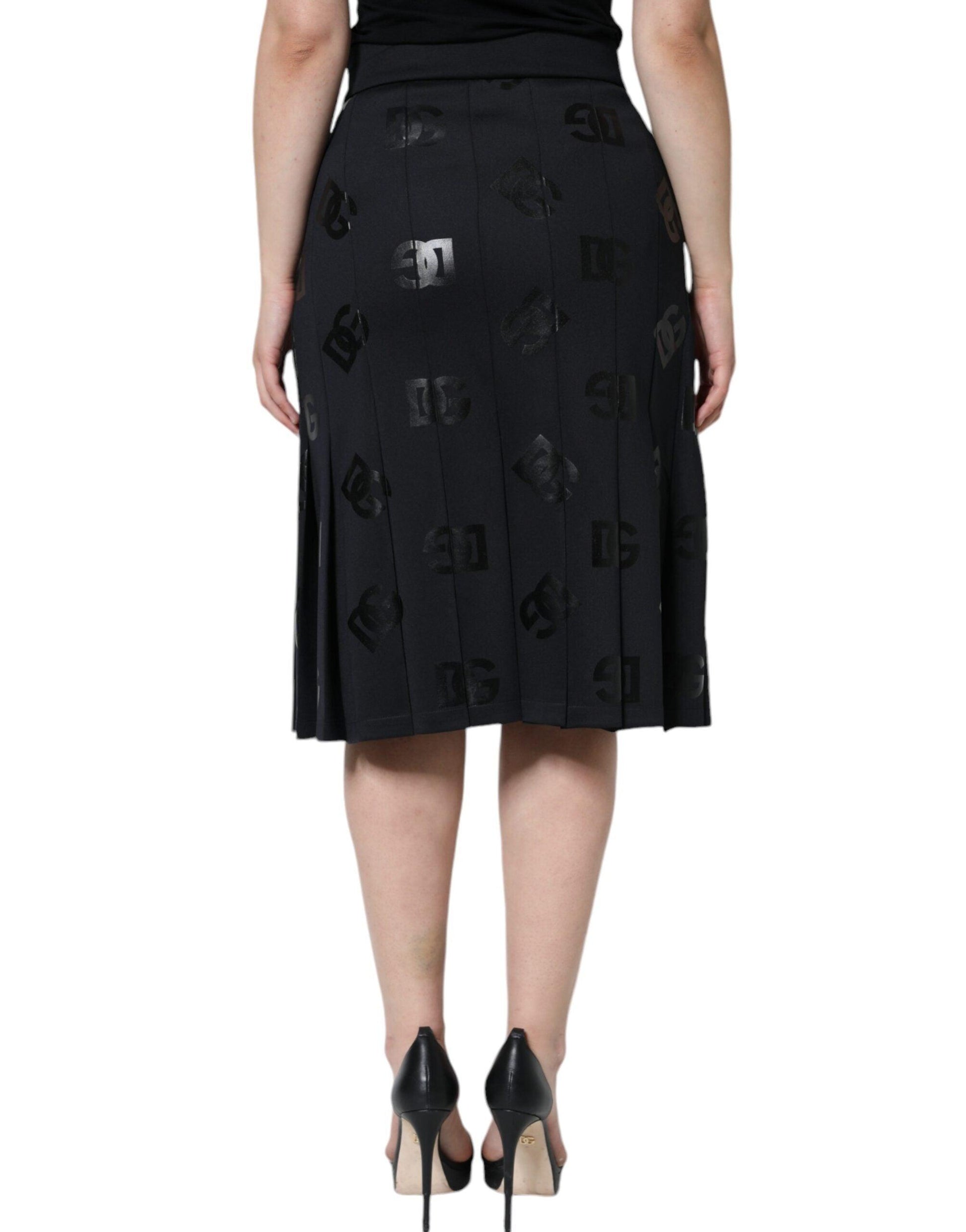 Dolce & Gabbana Black DG Monogram Pleated Midi Skirt - Arichezz.store