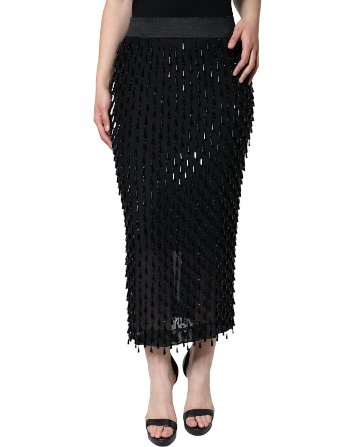 Dolce & Gabbana Black Embellished Pencil Cut Midi Skirt - Arichezz.store