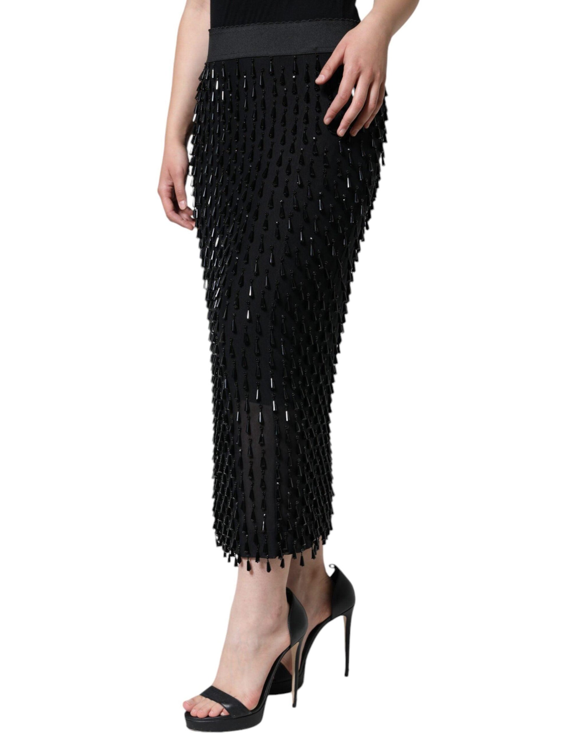 Dolce & Gabbana Black Embellished Pencil Cut Midi Skirt - Arichezz.store