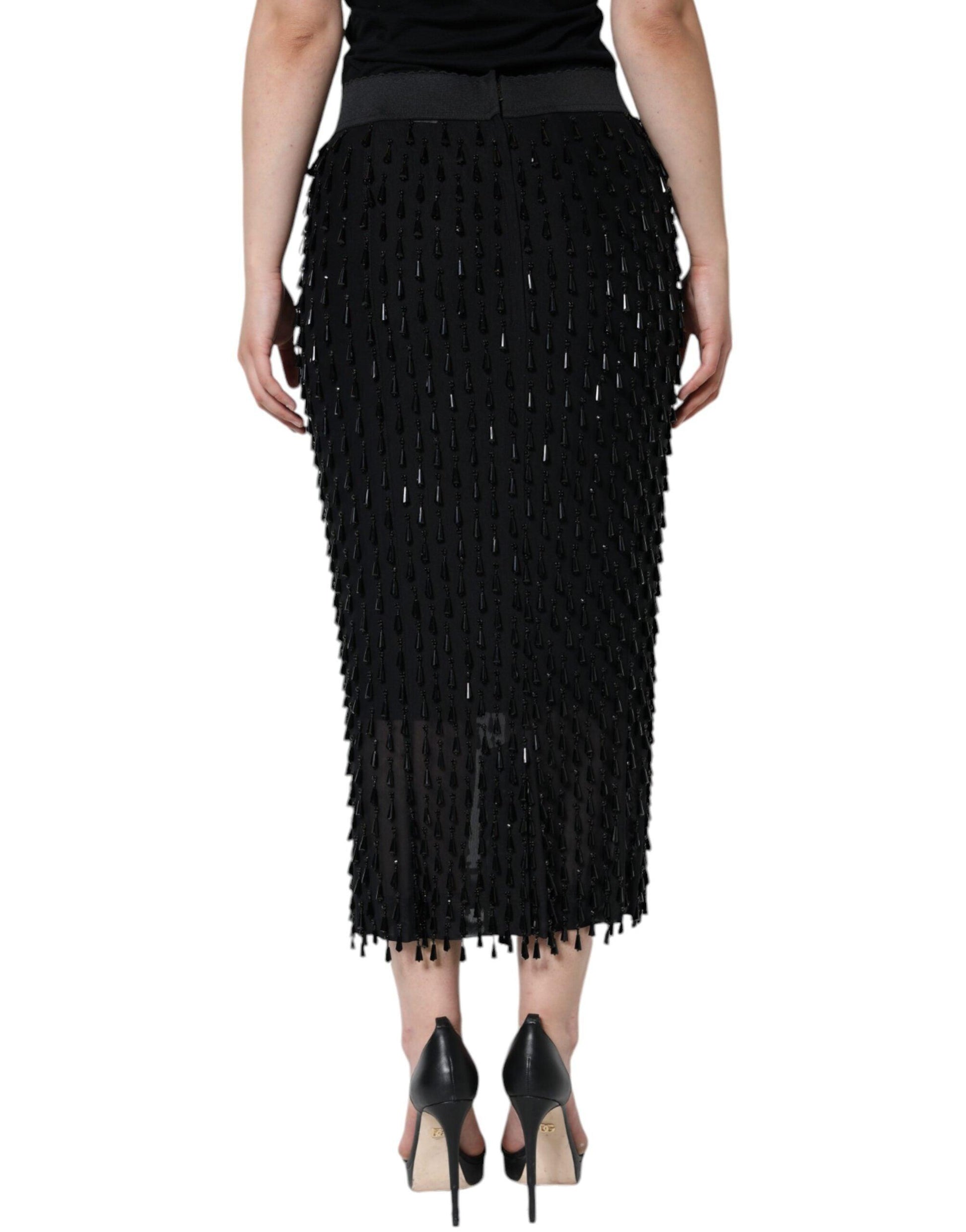 Dolce & Gabbana Black Embellished Pencil Cut Midi Skirt - Arichezz.store