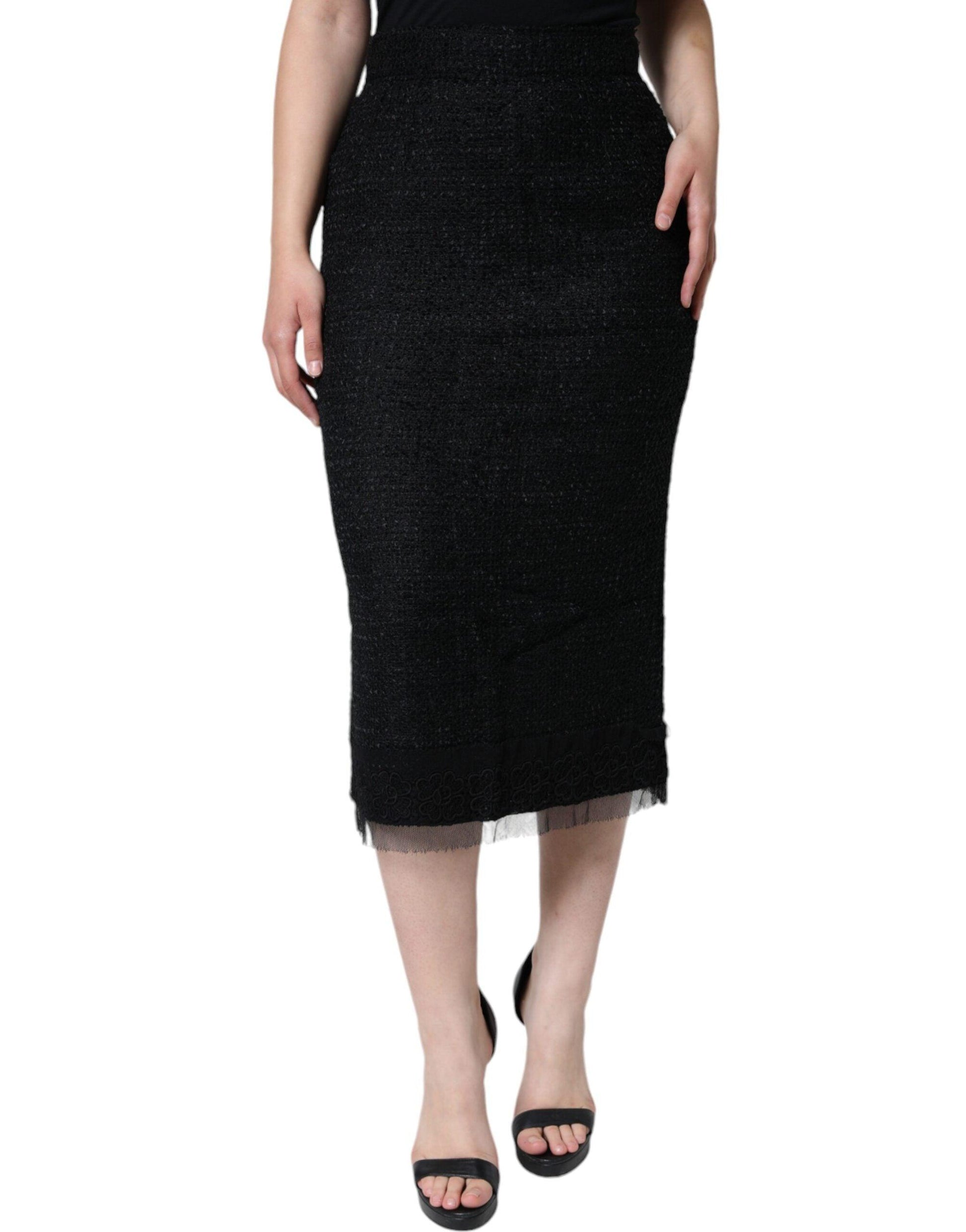 Dolce & Gabbana Black Virgin Wool Pencil Cut Midi Skirt - Arichezz.store