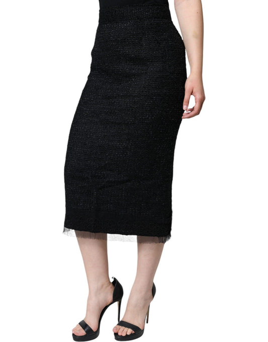 Dolce & Gabbana Black Virgin Wool Pencil Cut Midi Skirt - Arichezz.store