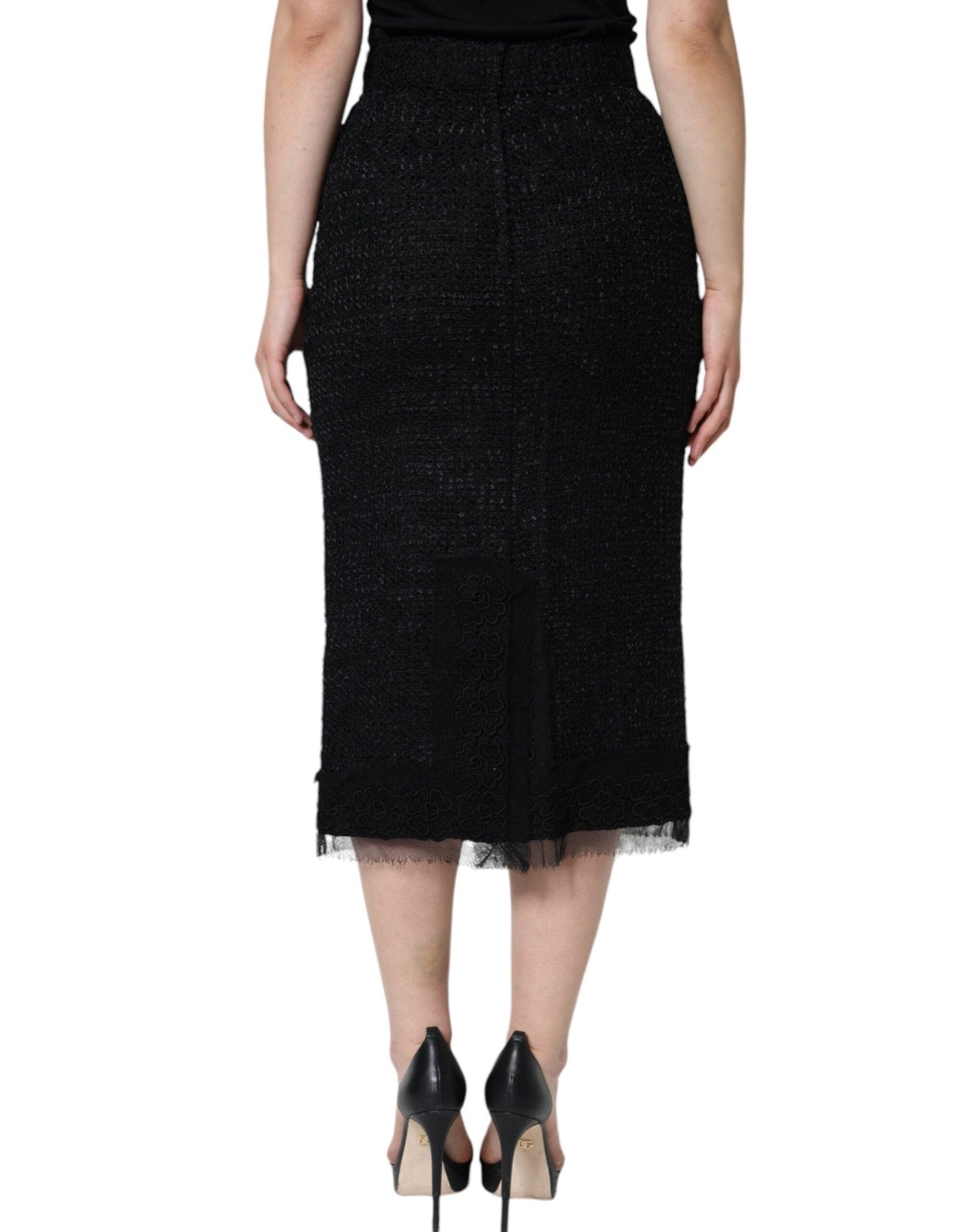 Dolce & Gabbana Black Virgin Wool Pencil Cut Midi Skirt - Arichezz.store