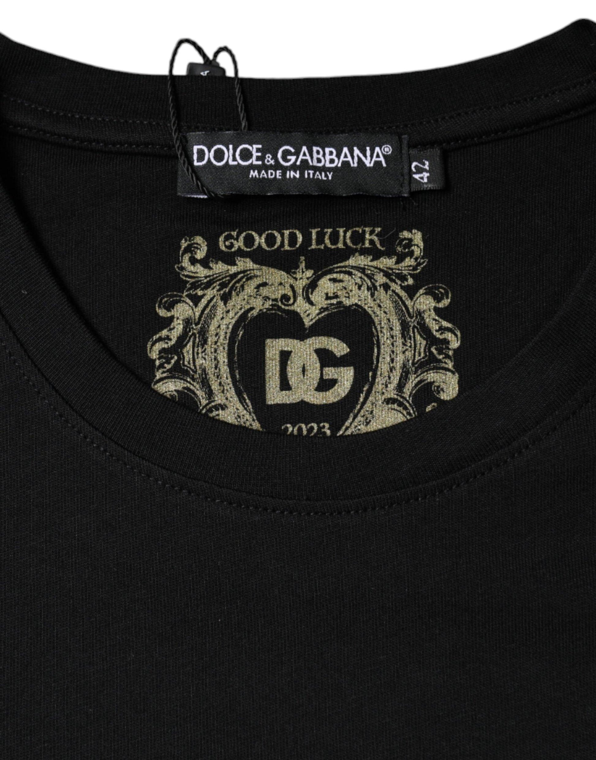 Dolce & Gabbana Black Cotton Crew Neck Short Sleeve T-shirt - Arichezz.store