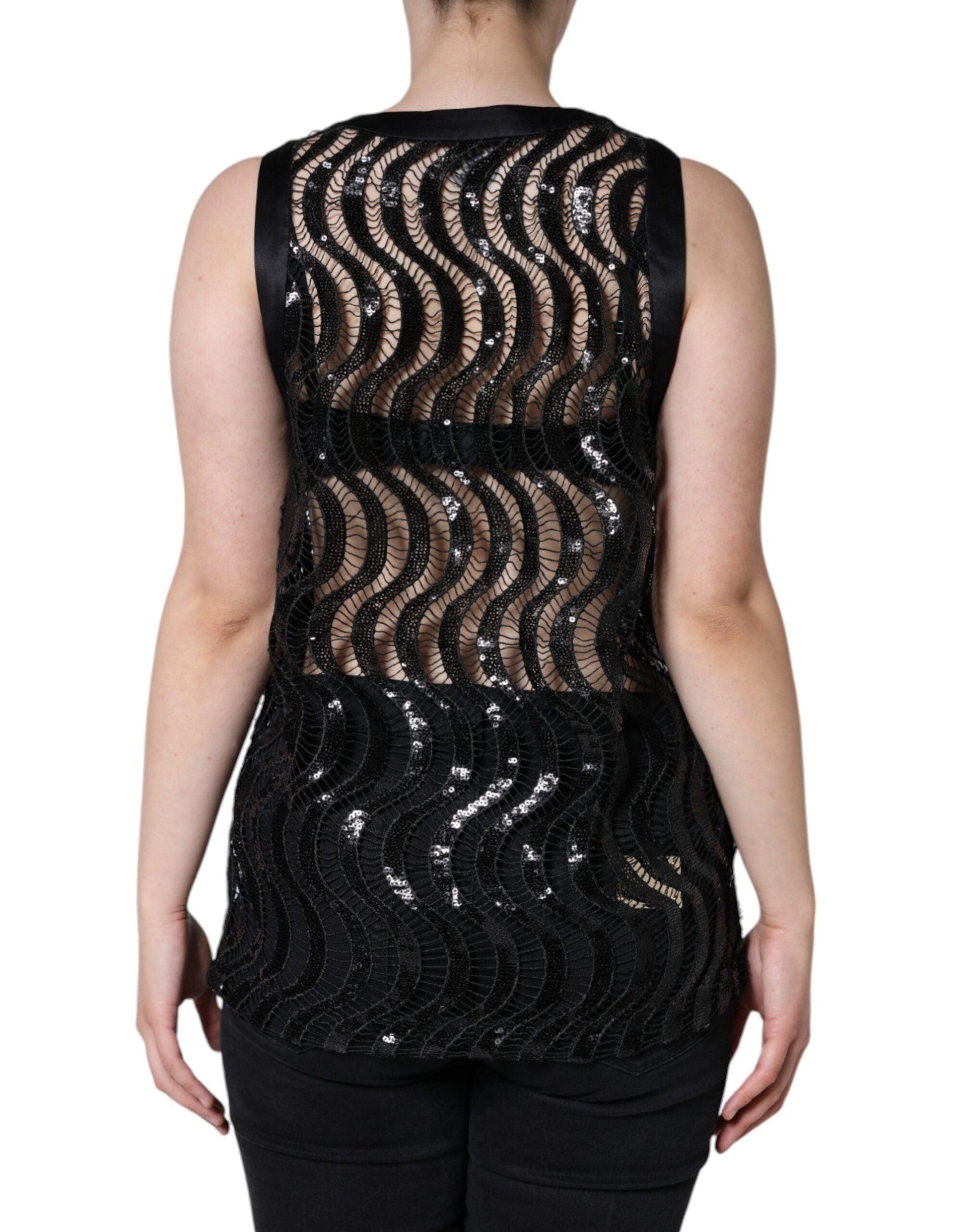 Dolce & Gabbana Black Sequin Sleeveless Tank Blouse Top - Arichezz.store