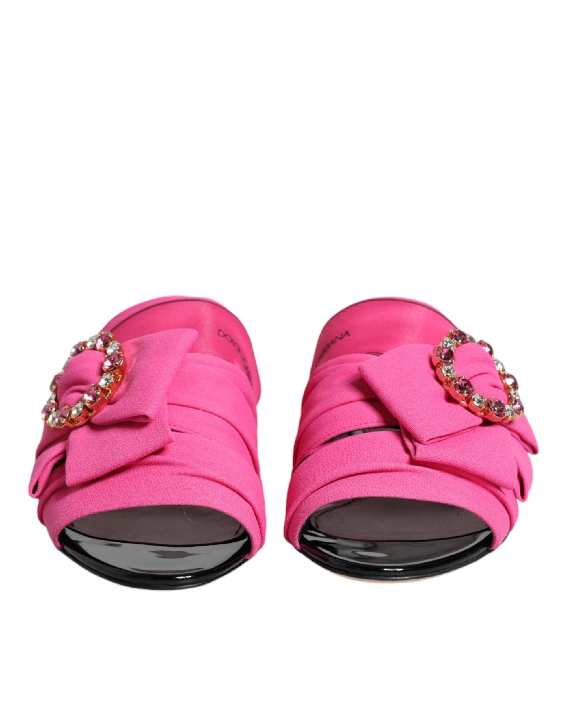 Dolce & Gabbana Pink Black Crystal Slides Sandals Shoes - Arichezz.store